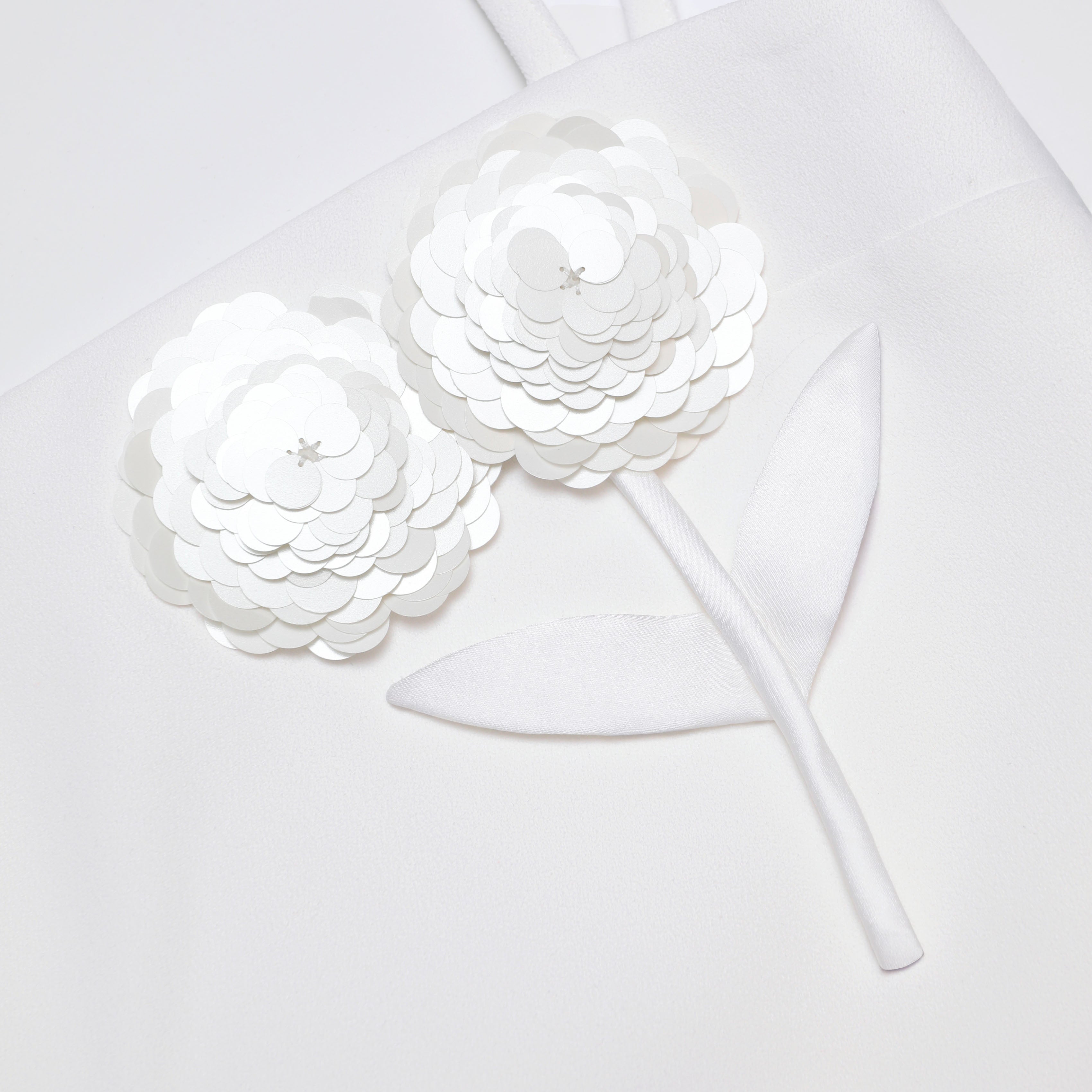 White Crepe 3D Sequin Flower Mini Dress