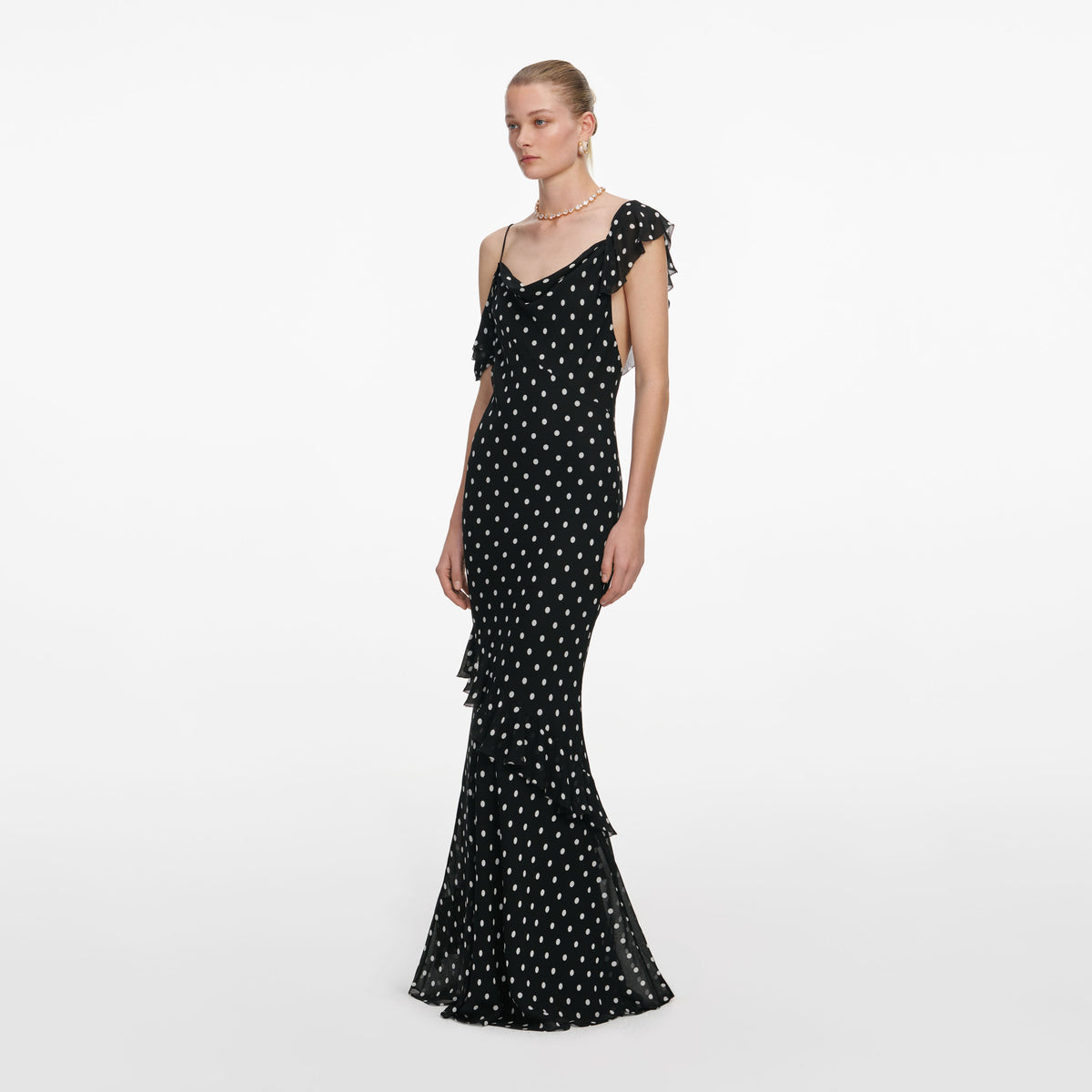 self portrait metallic polka dot maxi dress Self-Portrait Women's Polka Dot Georgette Maxi Dress - Black