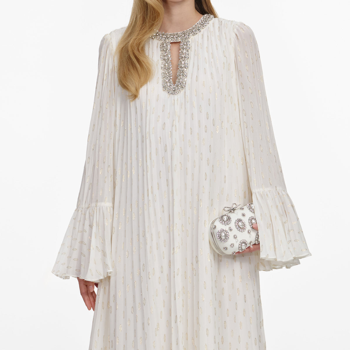 self portrait ivory chiffon maxi dress self-portrait - Cream And Gold Chiffon Maxi Dress