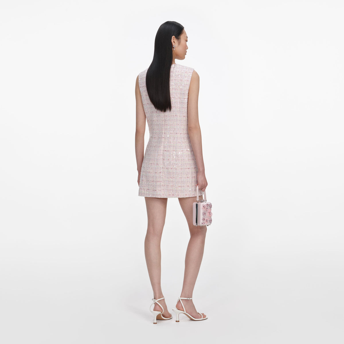 Pink Sequin Boucle Bow Mini Dress – self-portrait-US