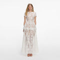 White Sequin Lace Tiered Maxi Dress