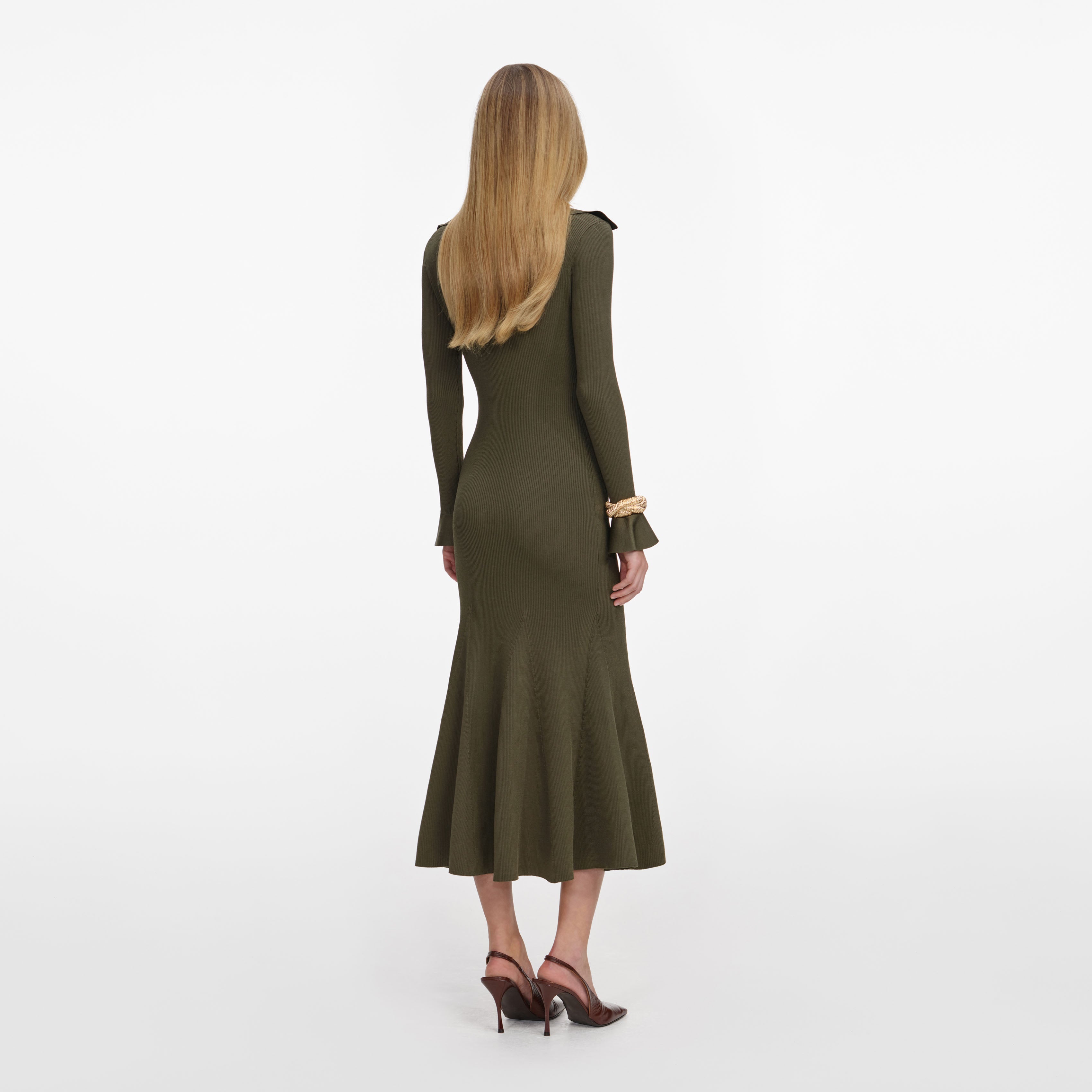 Green Keyhole Knit Midi Dress – self-portrait-US