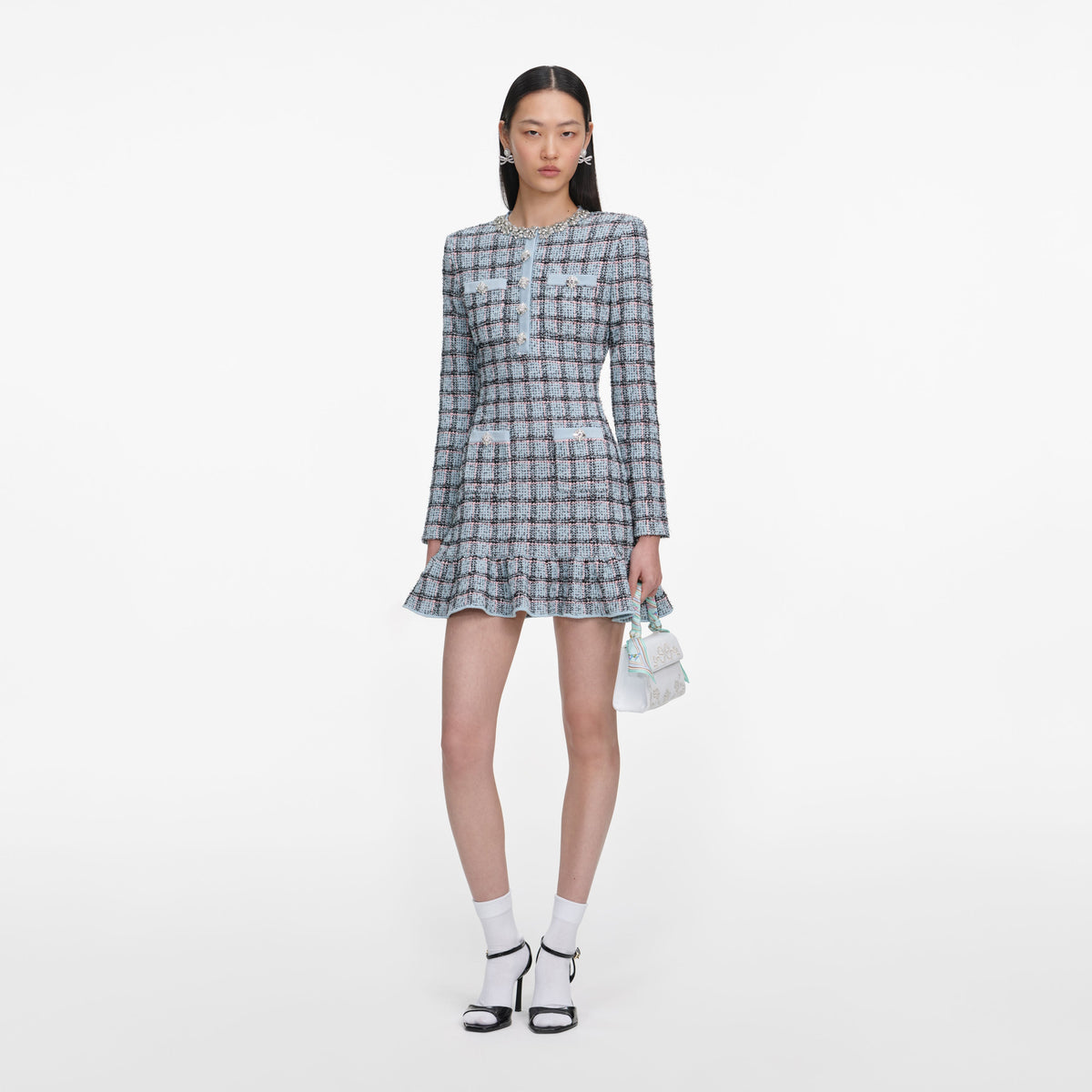 blue check dress women self-portrait - Knit Mini Color:Weathered Oak Veneer RSH-06.24.26 Navy Blue Tiered Dress This sleeveless dress features