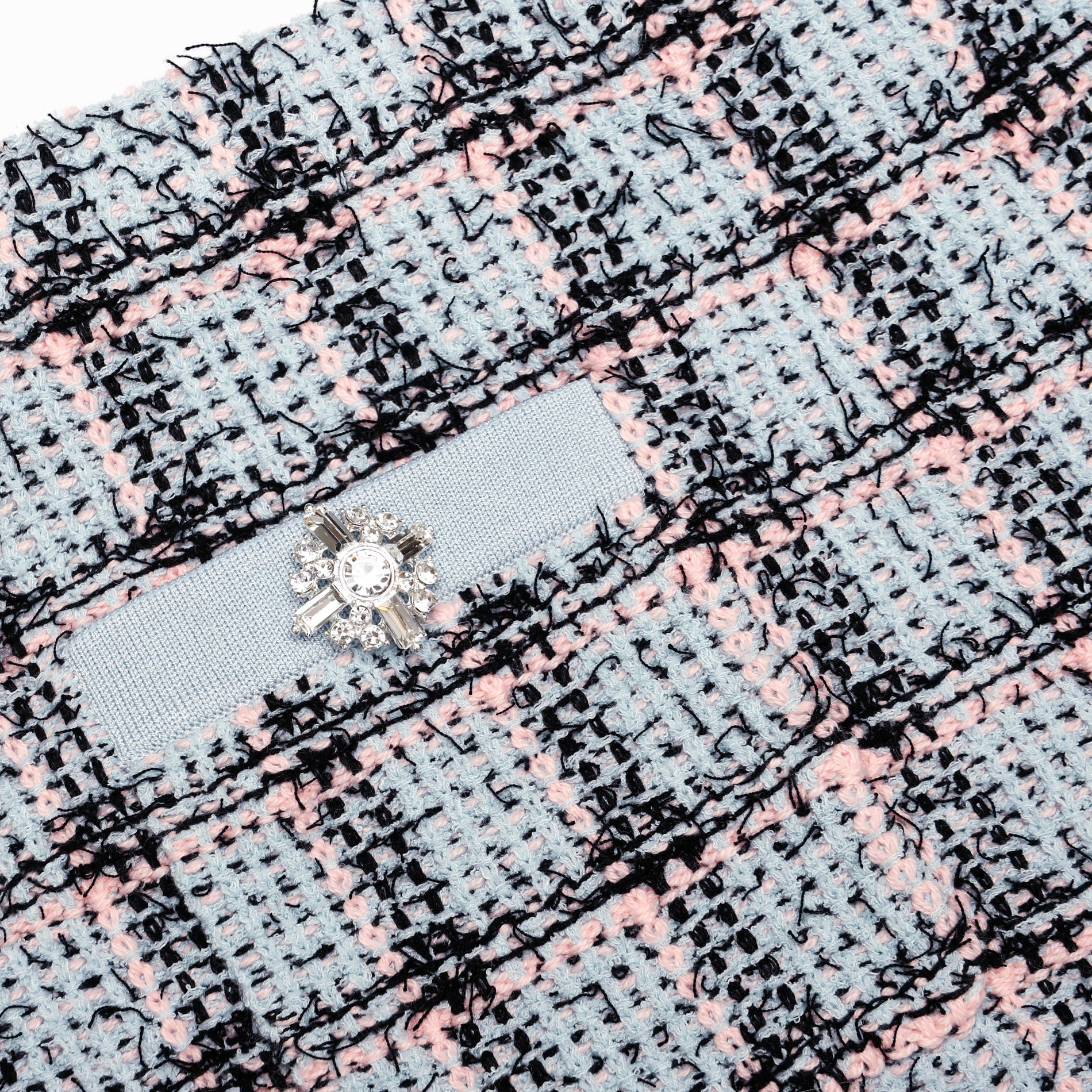 A close up of the fabric for the Blue Check Knit Mini Skirt