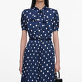 Navy Polka Dot Satin Midi Dress