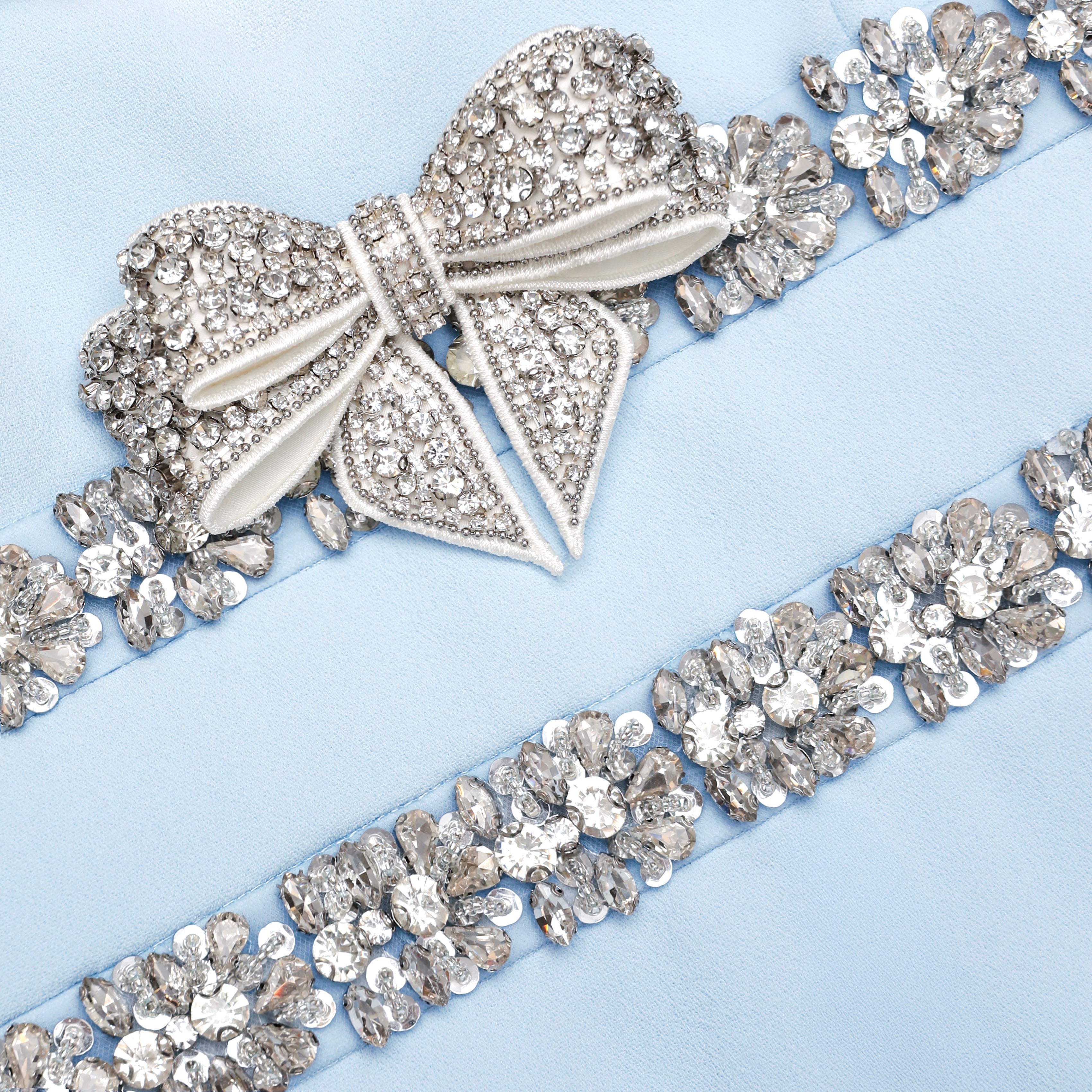 Blue Crepe Embellished Bow Maxi Dress