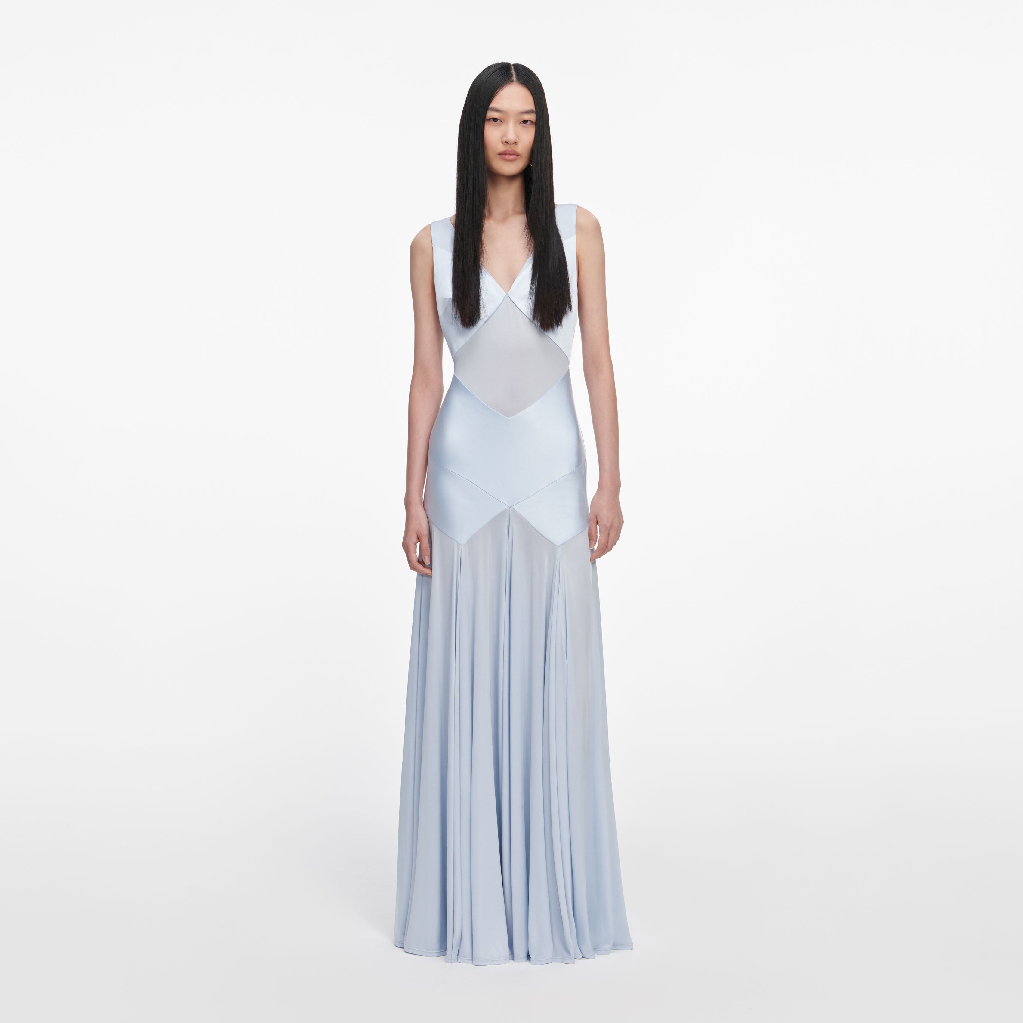 Blue Satin Jersey Maxi Dress