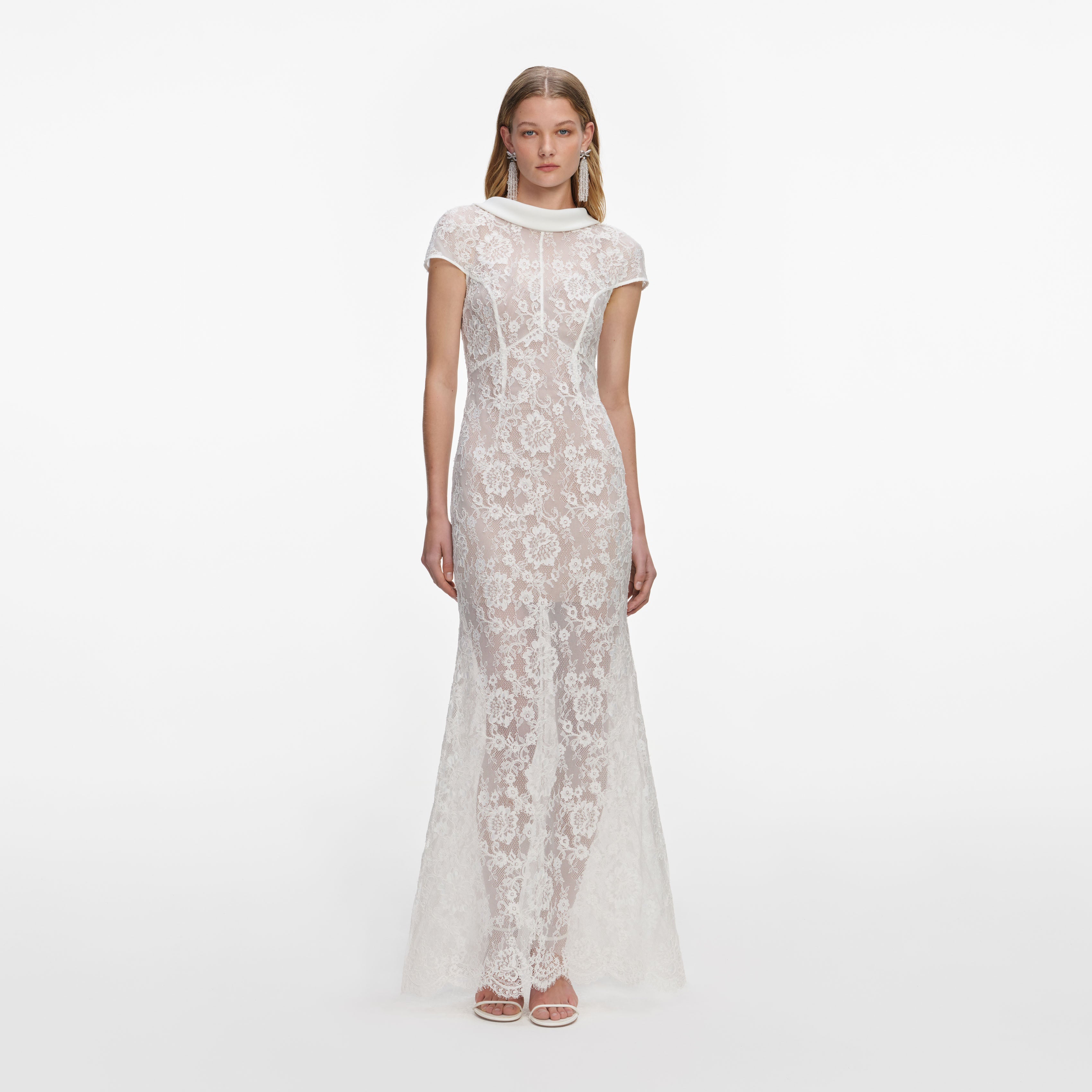 White Sequin Lace Tiered Maxi Dress – self-portrait-US
