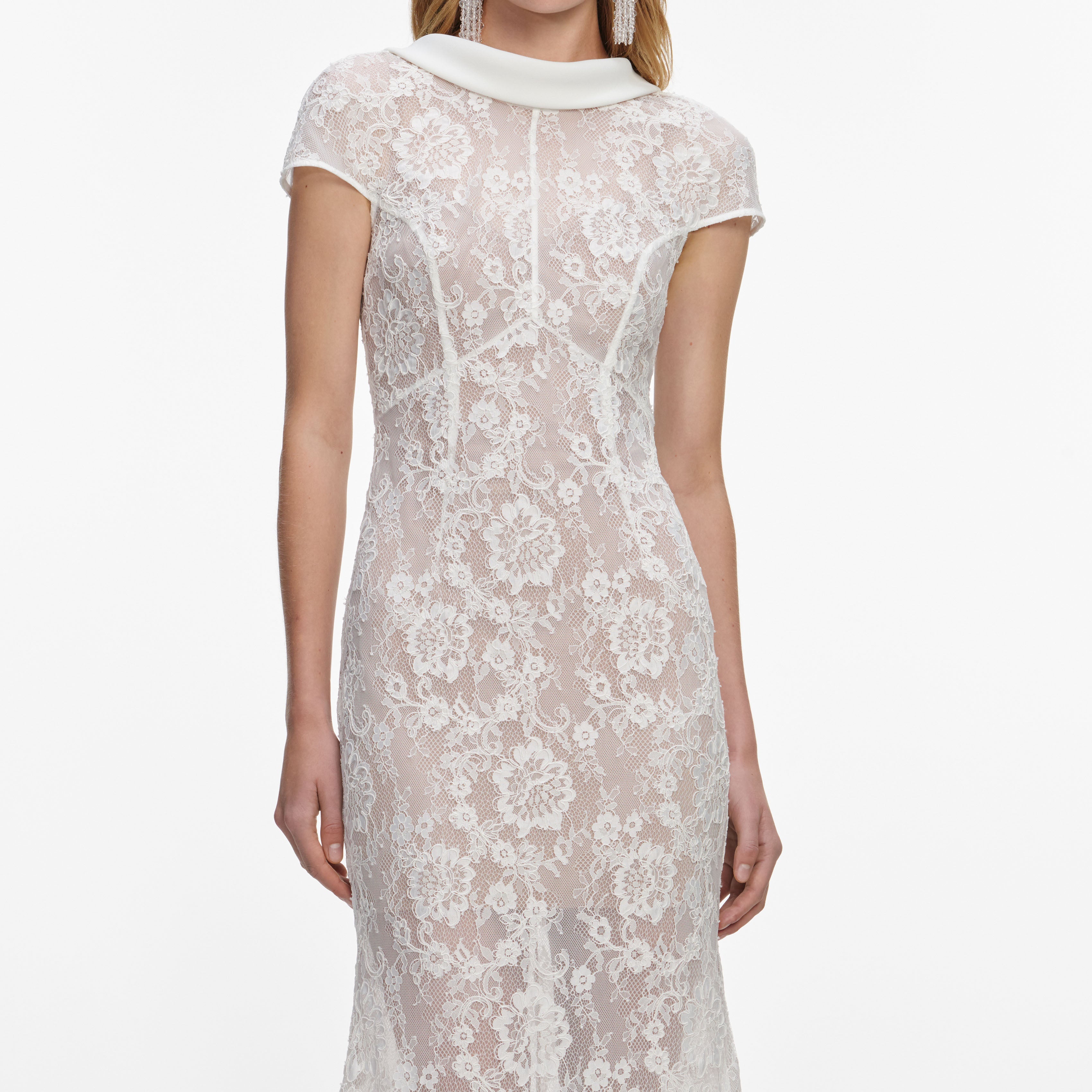 White Lace Scoop Back Maxi Dress – self-portrait-US