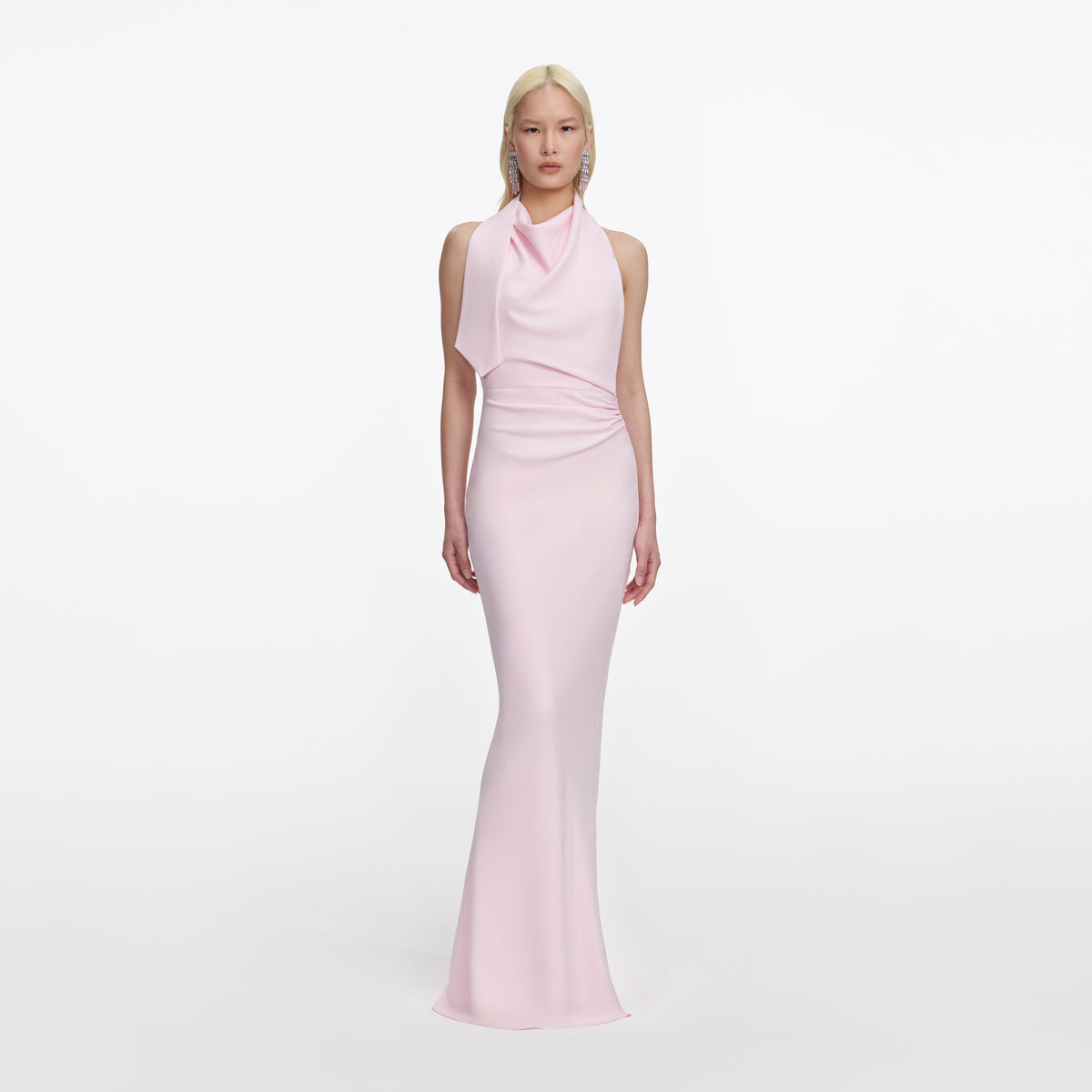 Self-Portrait - Pink Crepe Halter Neck Maxi Dress