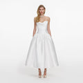 White Taffeta Strapless Midi Dress
