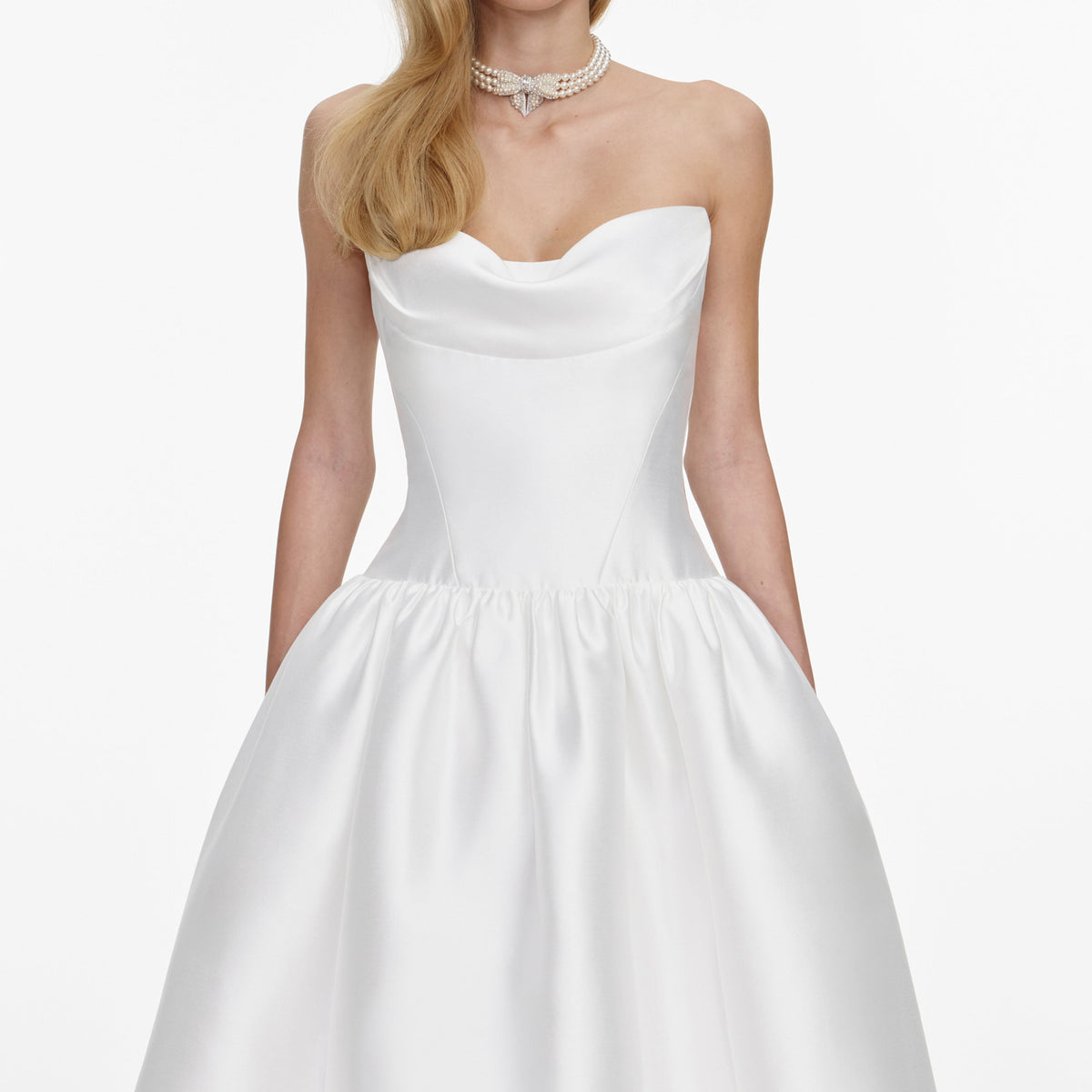 self portrait white taffeta mini dress White Taffeta Strapless Midi Dress – self-portrait-US