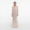 Cream Lace Flower Maxi Dress