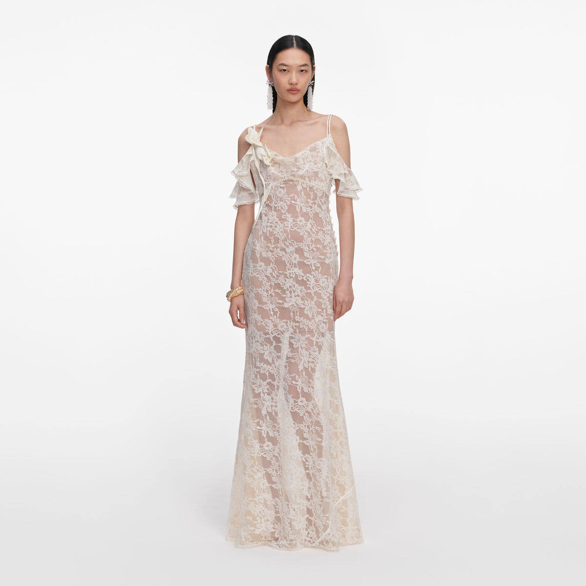 Cream Lace Flower Maxi Dress – self-portrait-US