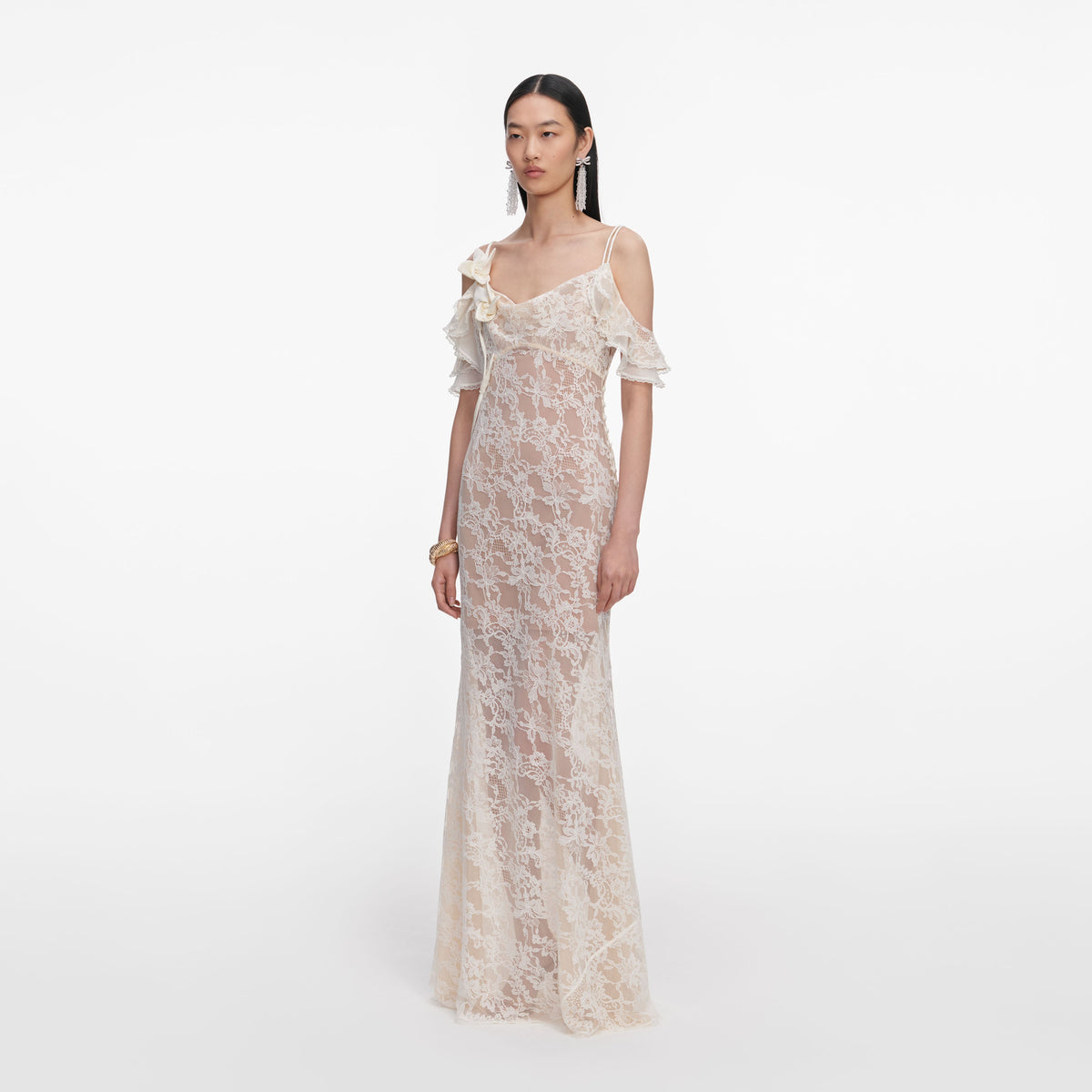 self-portrait - Cream Lace Flower Maxi Dress