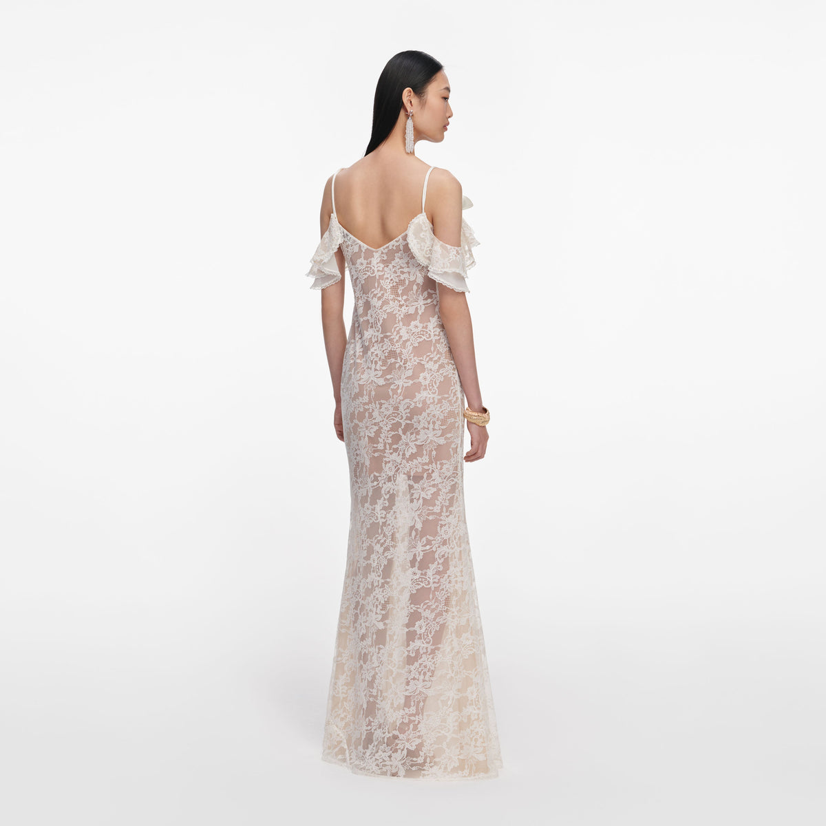 self portrait heart lace maxi dress self-portrait - Cream Flower Size:1M Cotton Pinafore in Brushed Girls Trip Outfit cut maxi dress