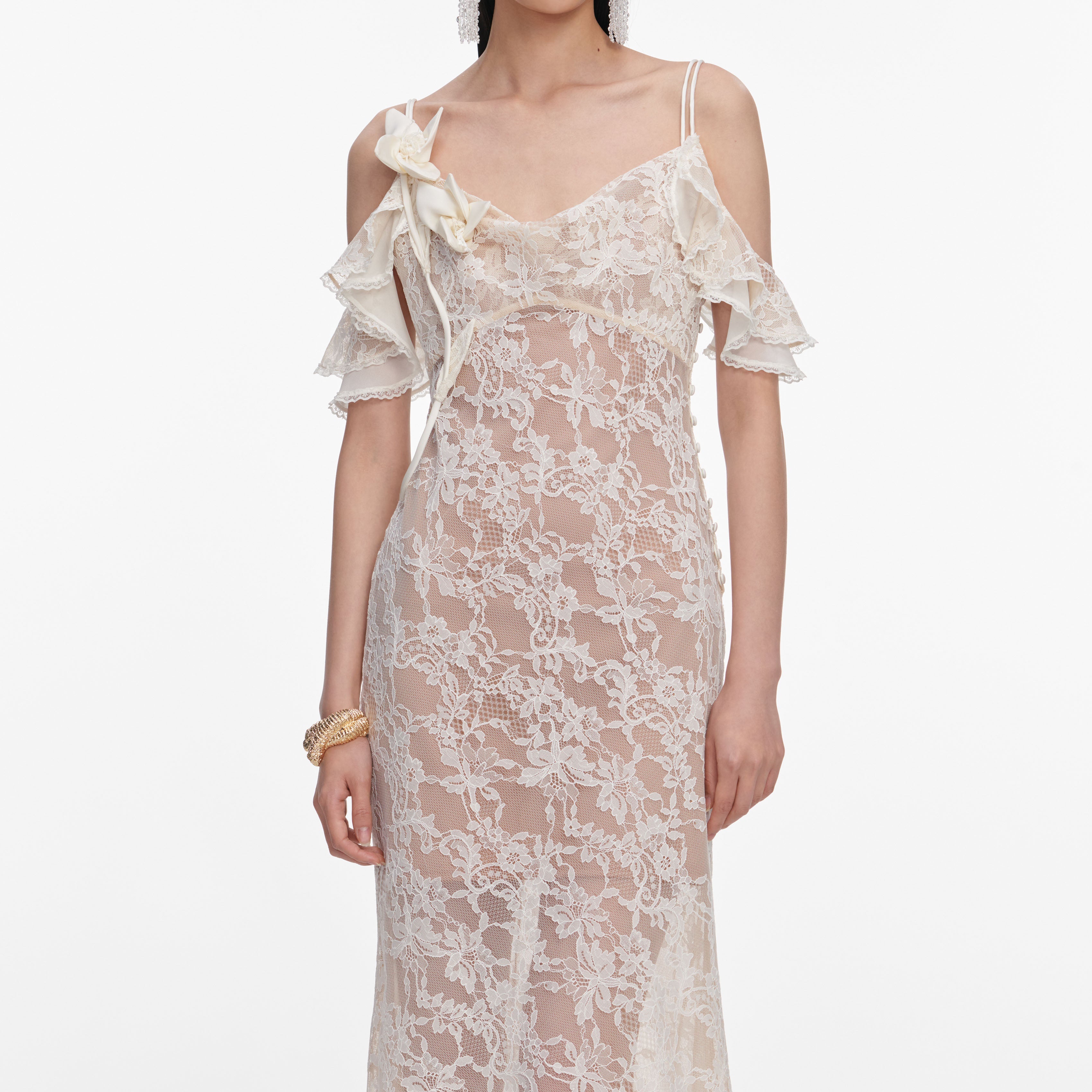 Cream Lace Flower Maxi Dress – self-portrait-US