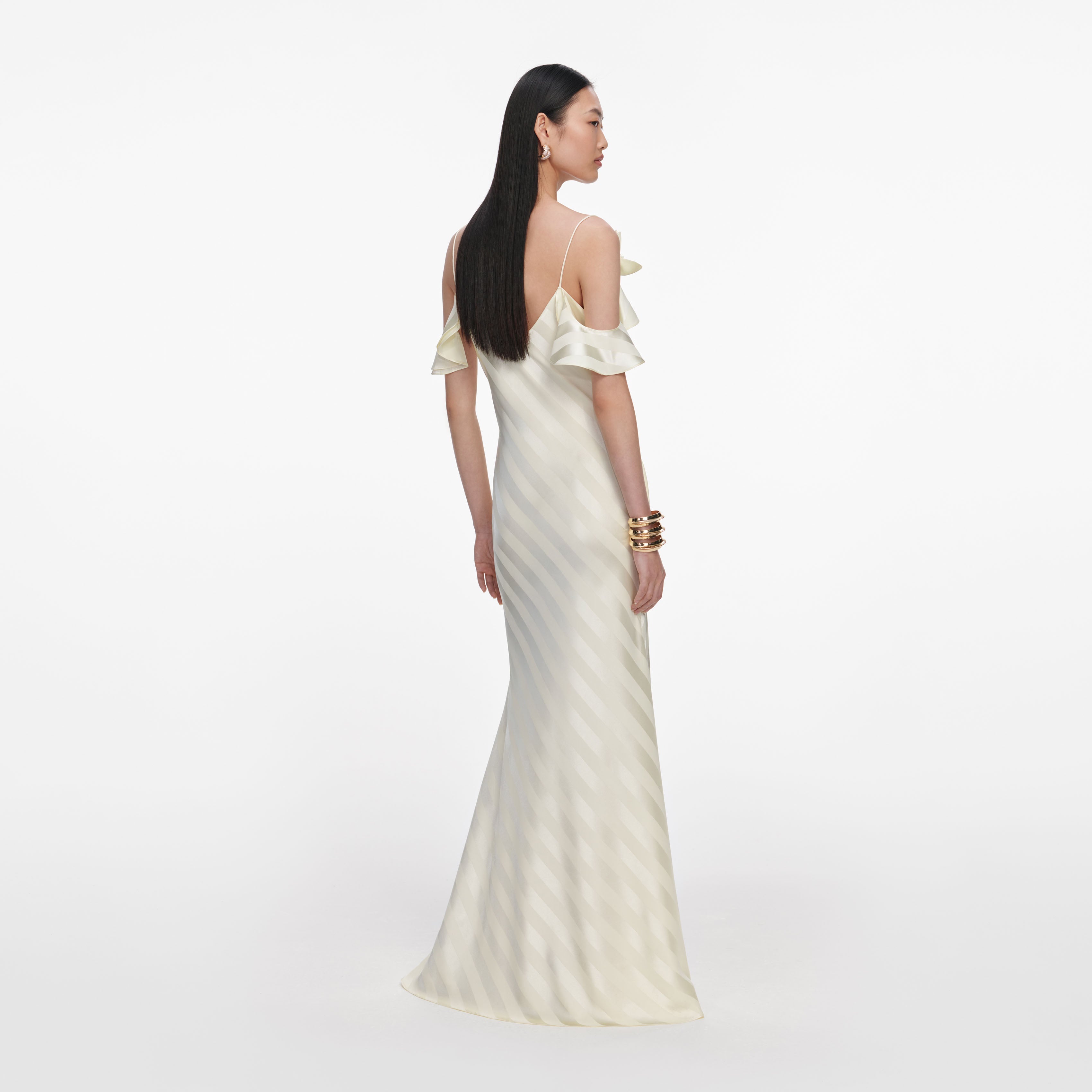 Champagne Satin Flower Maxi Dress – self-portrait-US