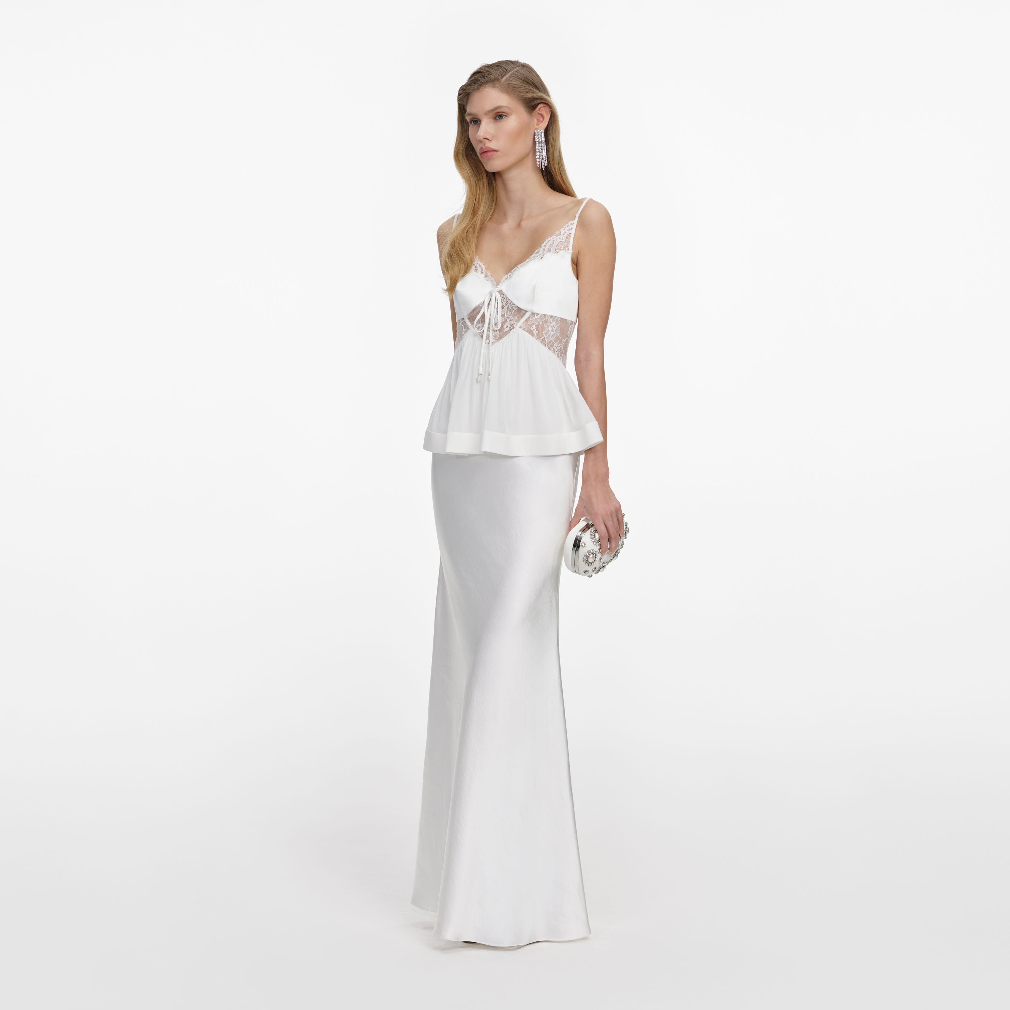 White Georgette Satin Maxi Dress – self-portrait-US