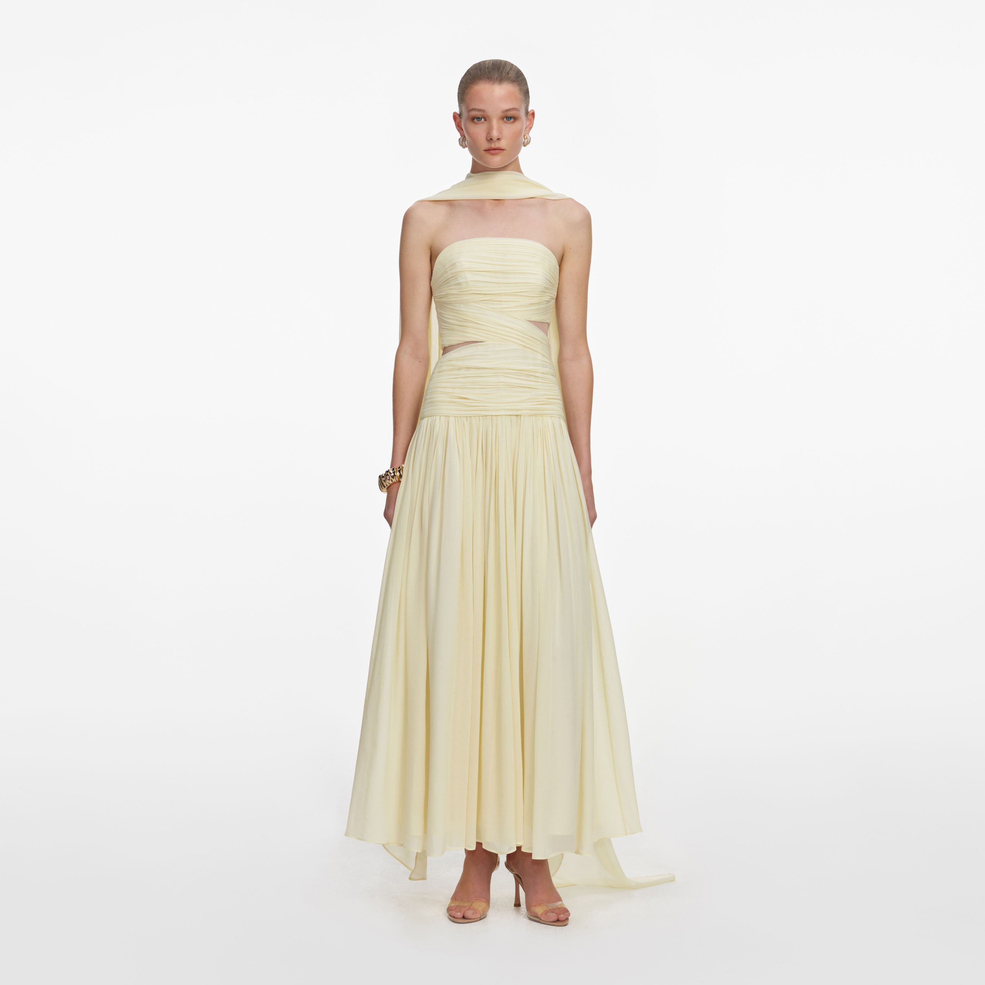 Yellow Georgette Scarf Midi Dress