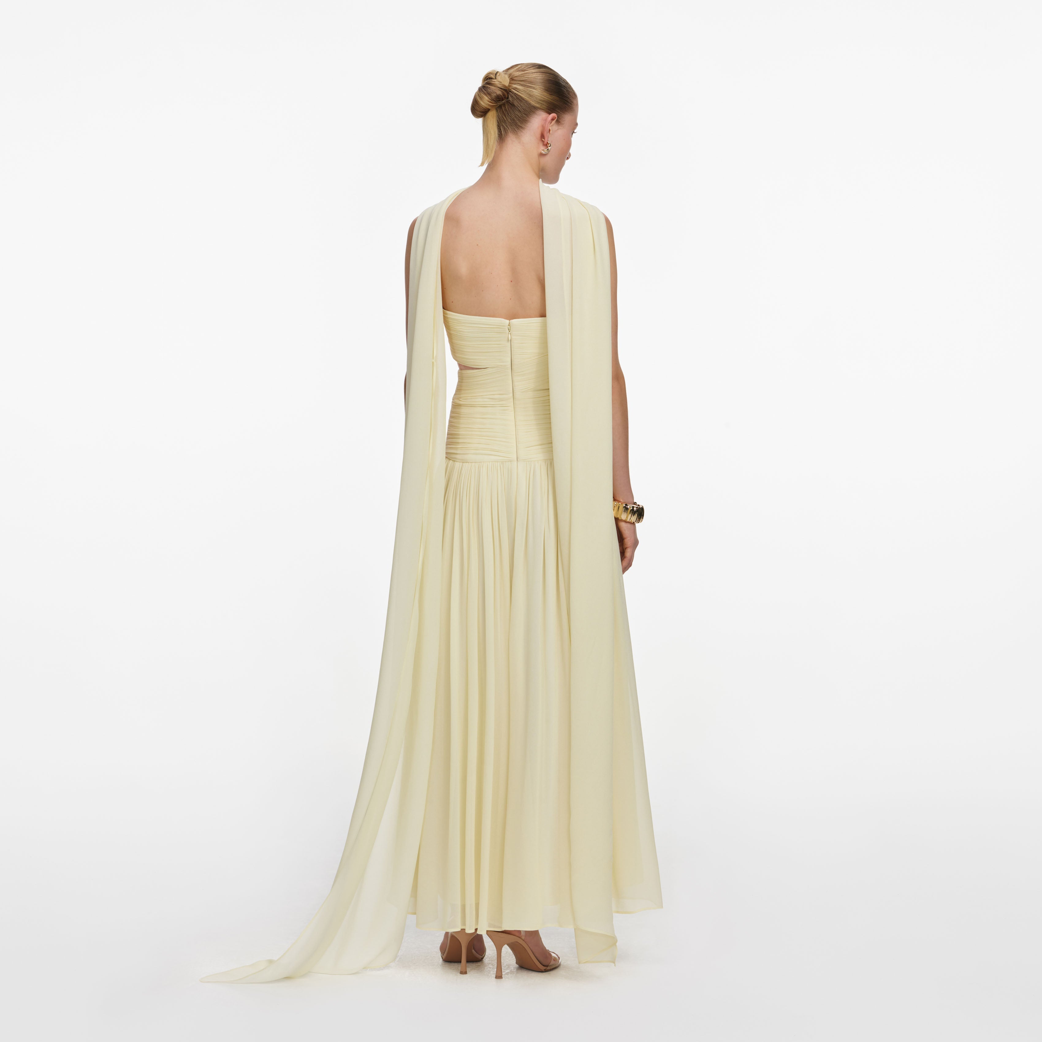 Yellow Georgette Scarf Midi Dress