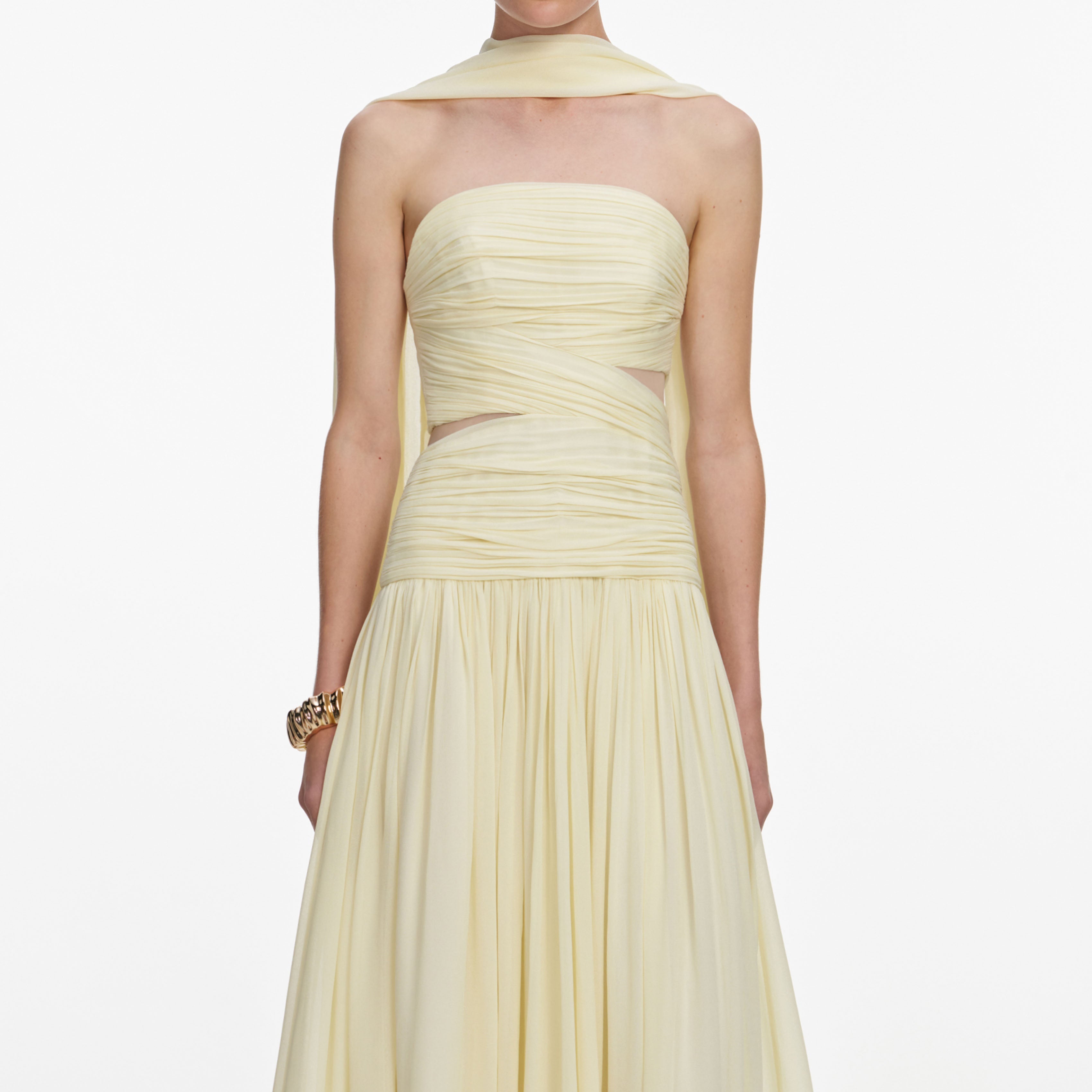 Yellow Georgette Scarf Midi Dress