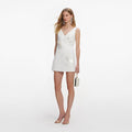 White Crepe Embellished Flower Mini Dress