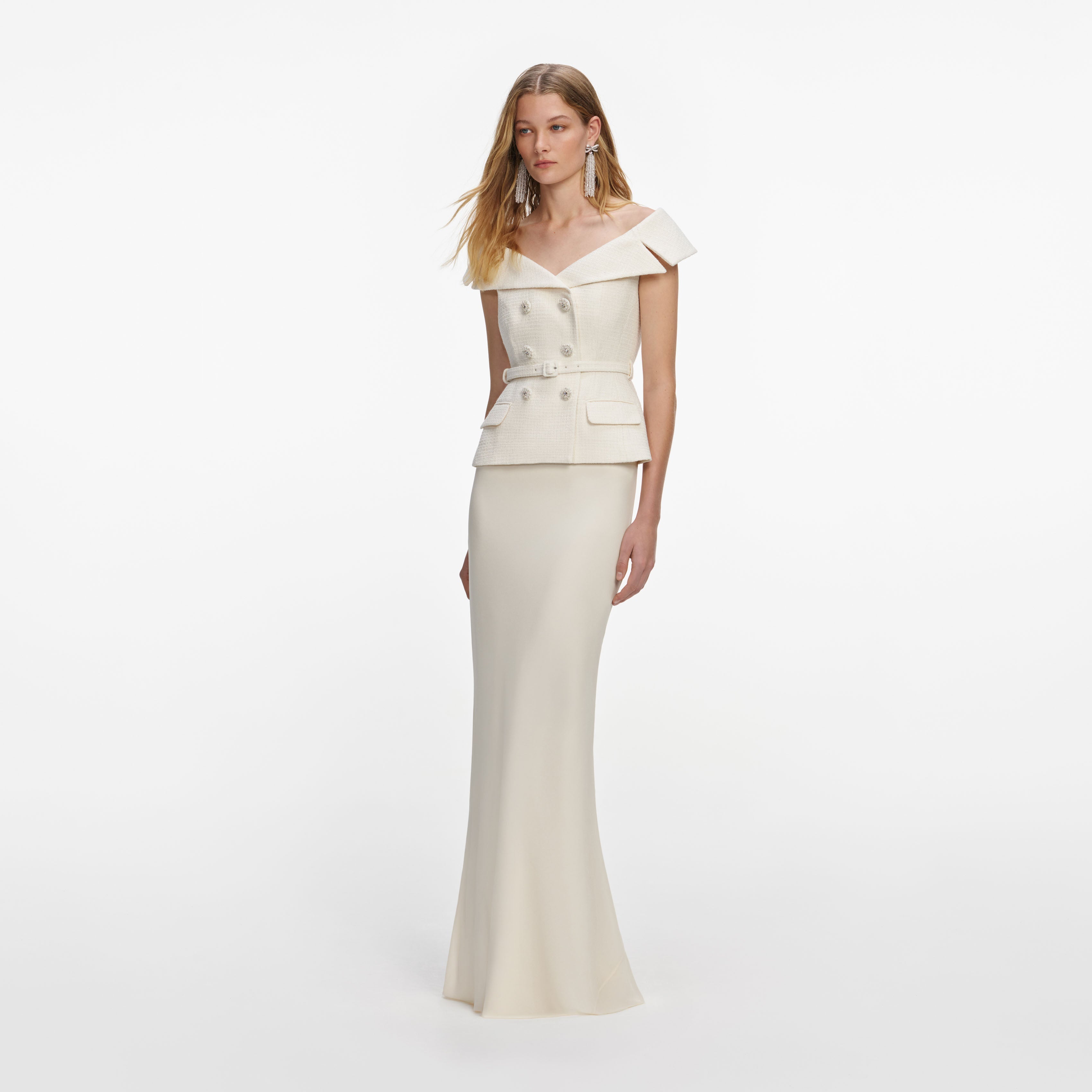 Cream Boucle Maxi Dress