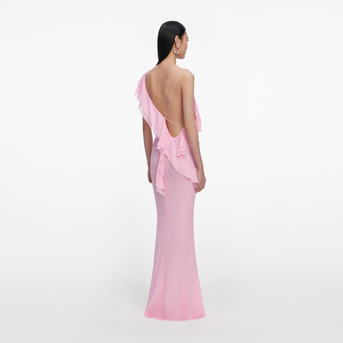 Pink Georgette Frill Maxi Dress  self-portrait-US