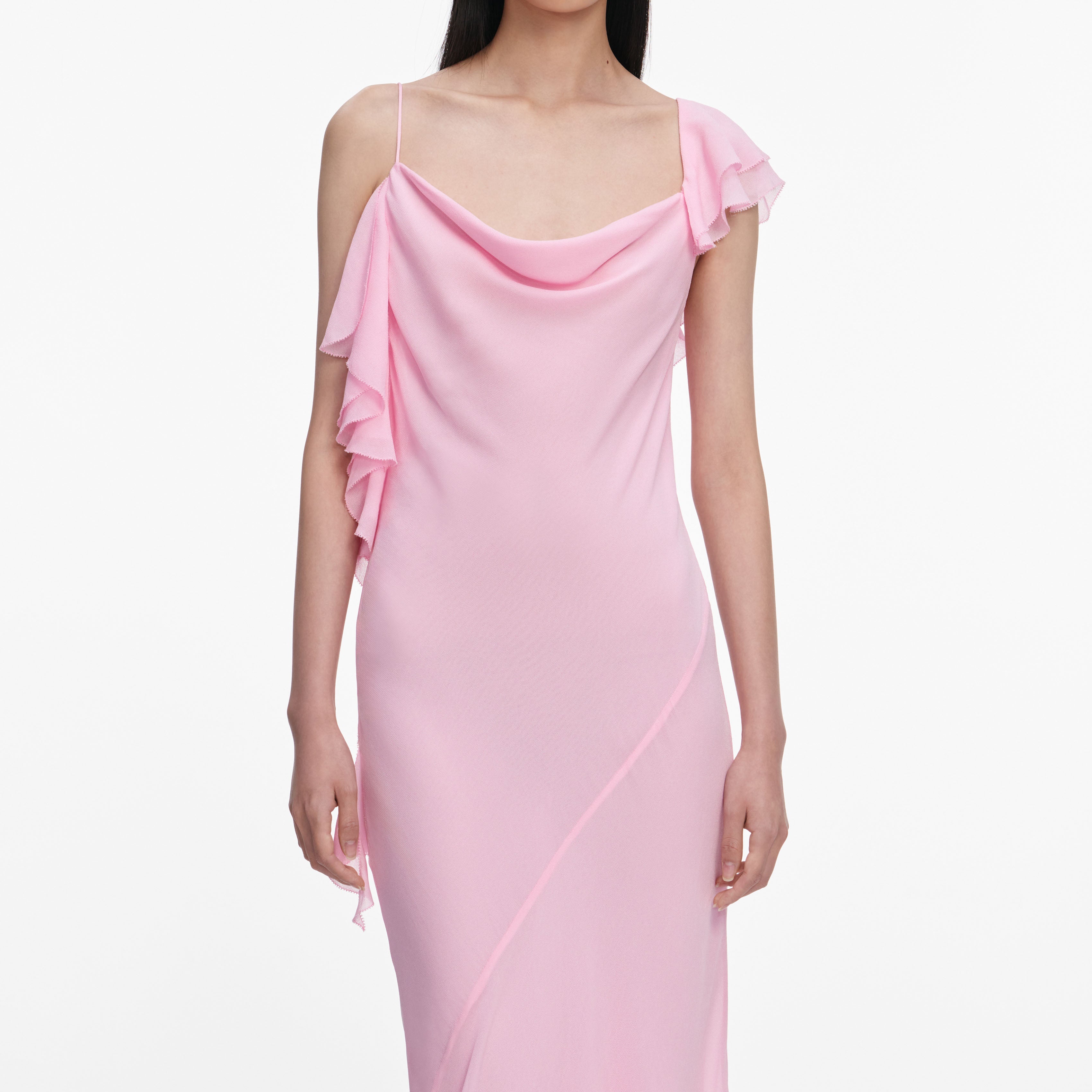 Pink Georgette Frill Maxi Dress – self-portrait-US