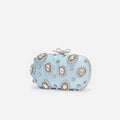 Blue Satin Multi Crystal Clutch Bag