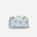 Blue Satin Multi Crystal Clutch Bag