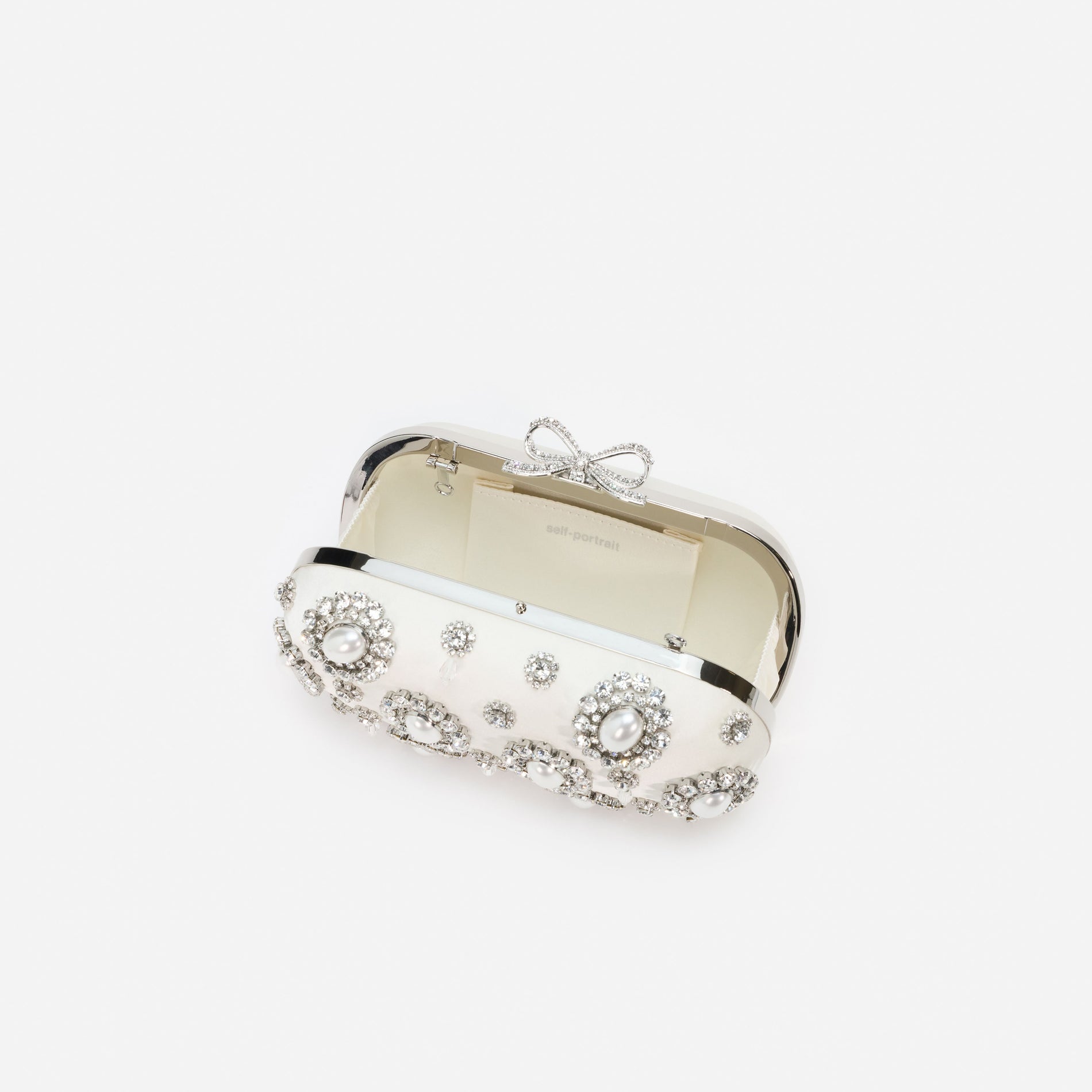 Cream Satin Multi Crystal Clutch Bag