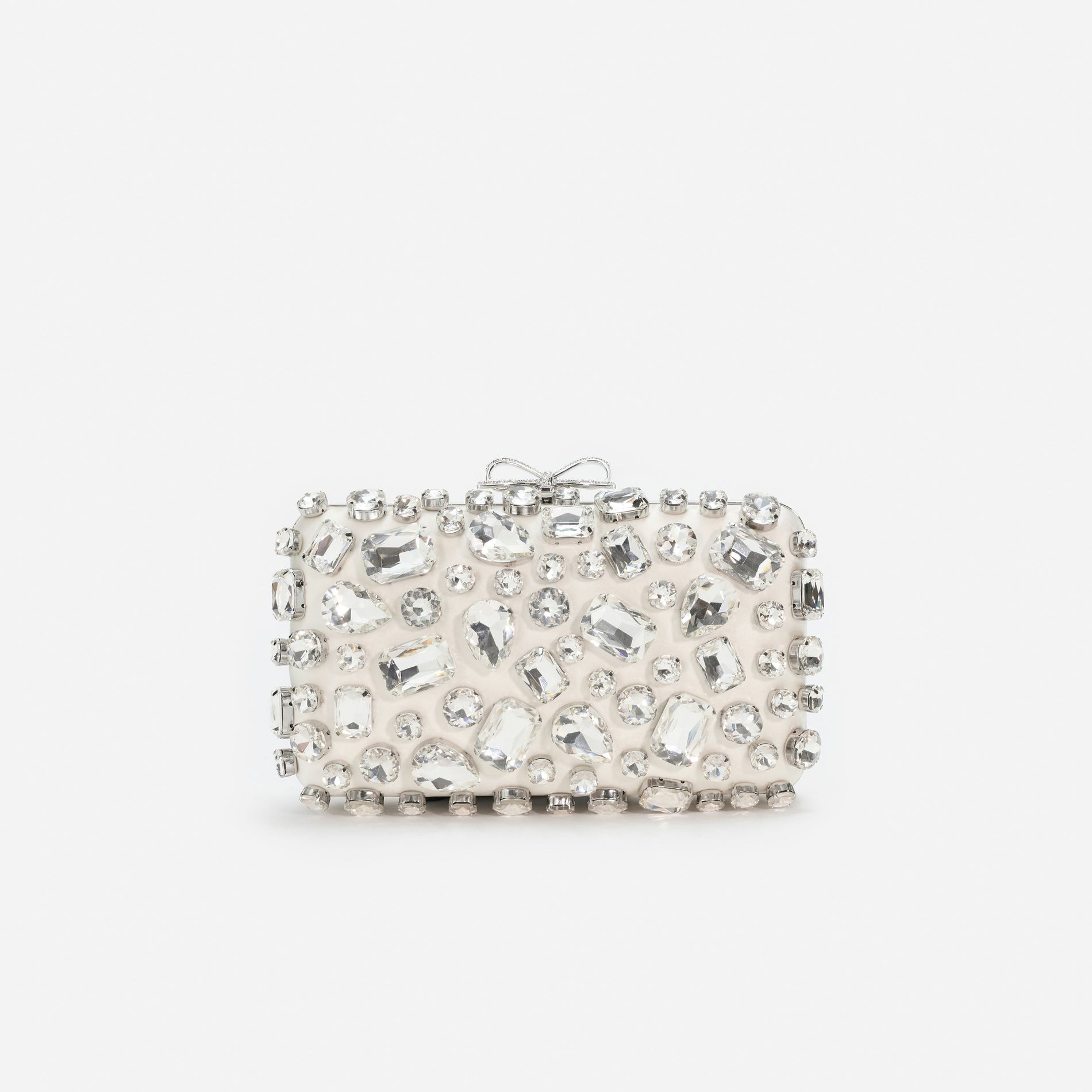 Cream Satin Crystal Clutch Bag
