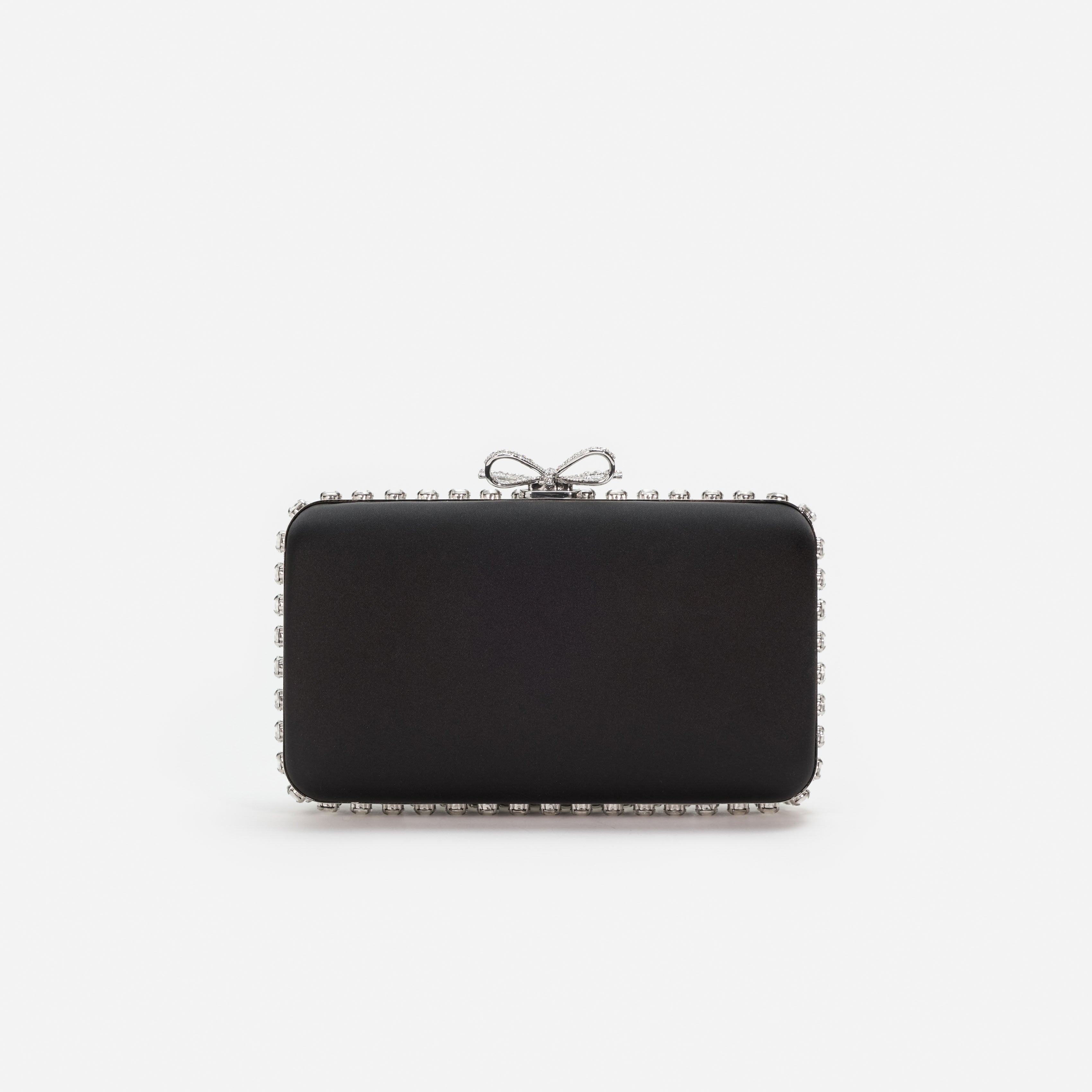 Black Satin Crystal Clutch Bag