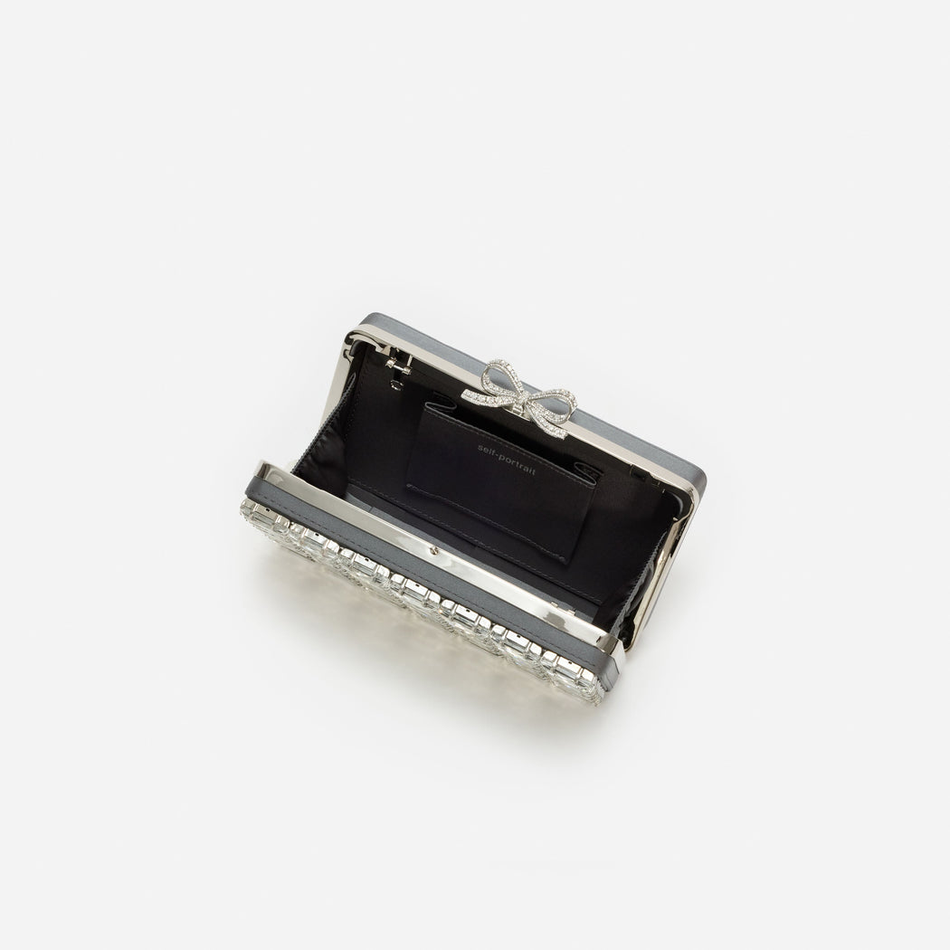 Grey Satin Crystal Clutch Bag