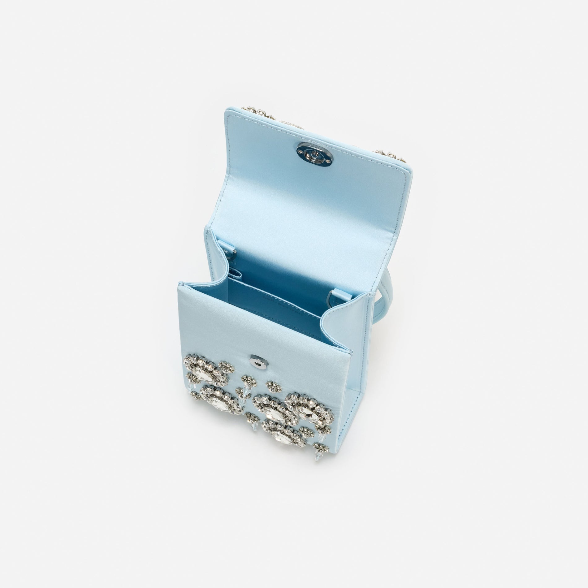 Blue Satin Crystal Mini Bow Bag