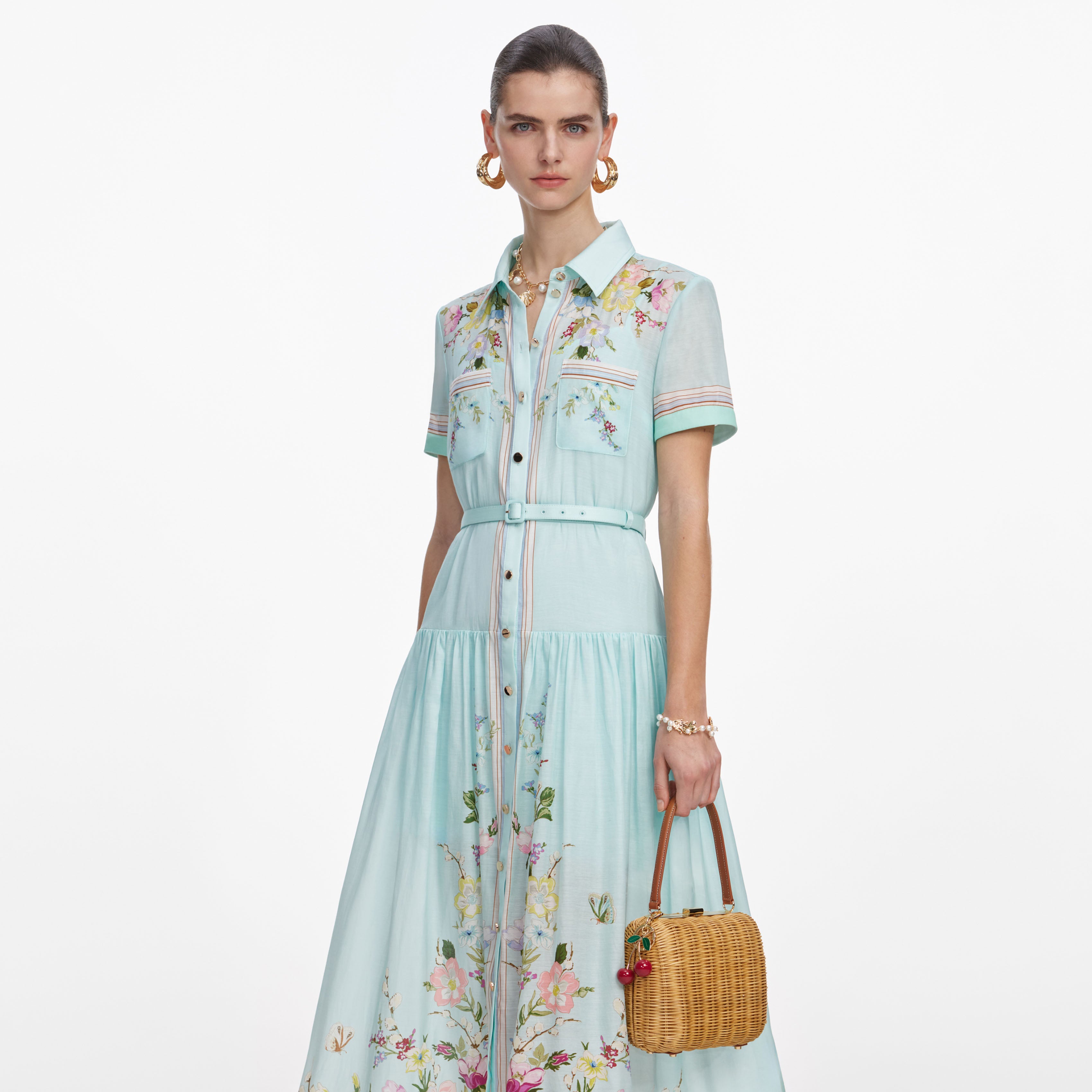 Mint Floral Organza Midi Dress – self-portrait-US