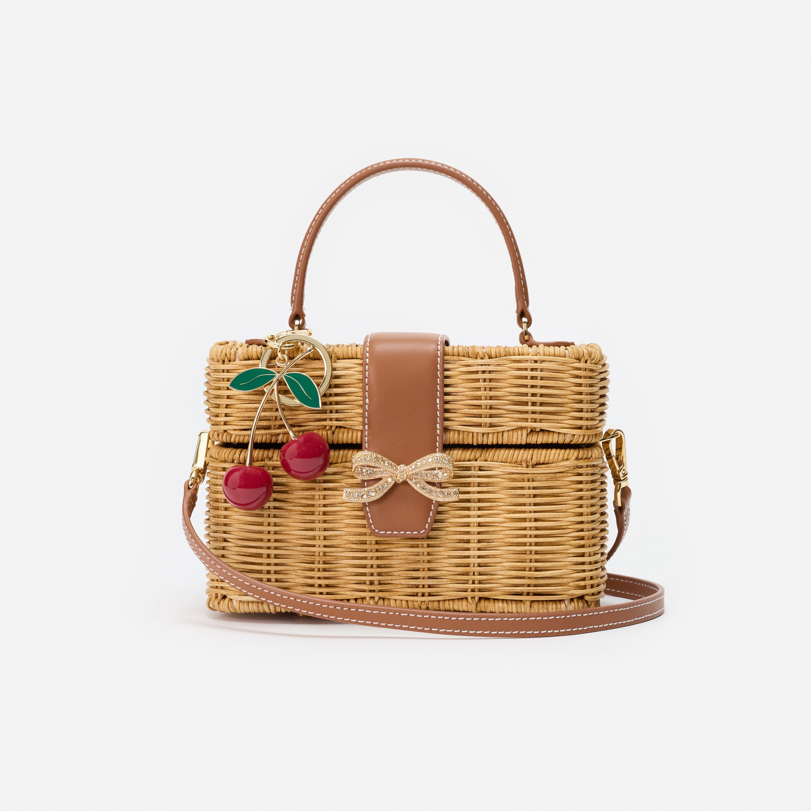 Rattan Cherry Charm Mini Basket Bag – self-portrait-US