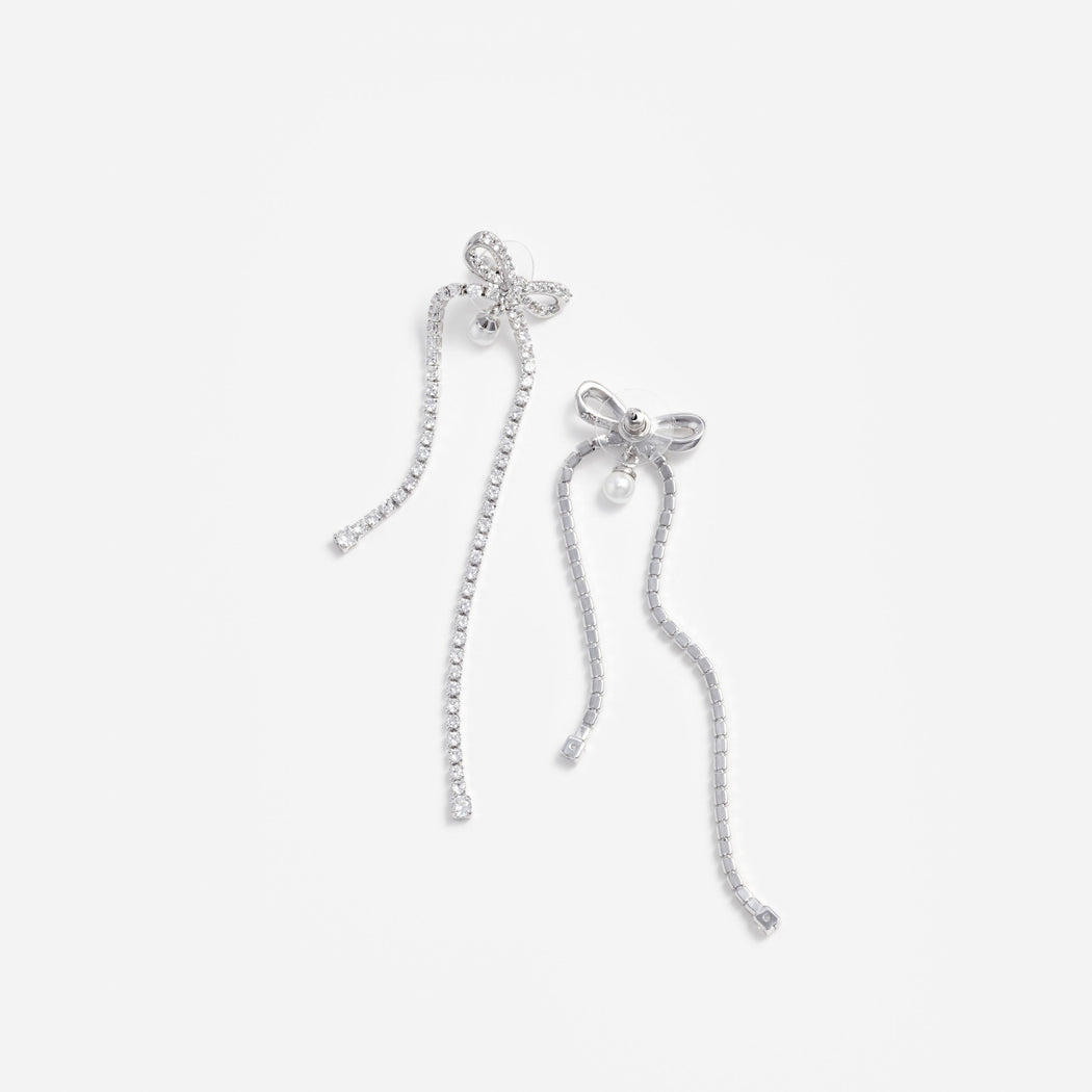 Crystal Bow Pearl Dangle Earrings