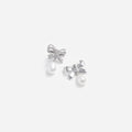 Crystal Bow Pearl Droplet Earrings