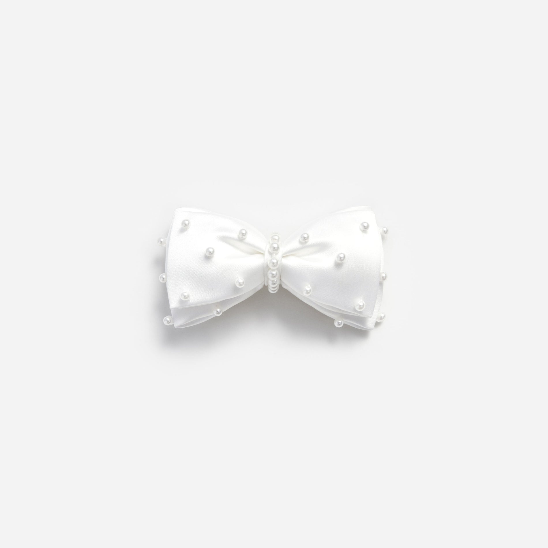 Cream Satin Pearl Bow Hair Clip