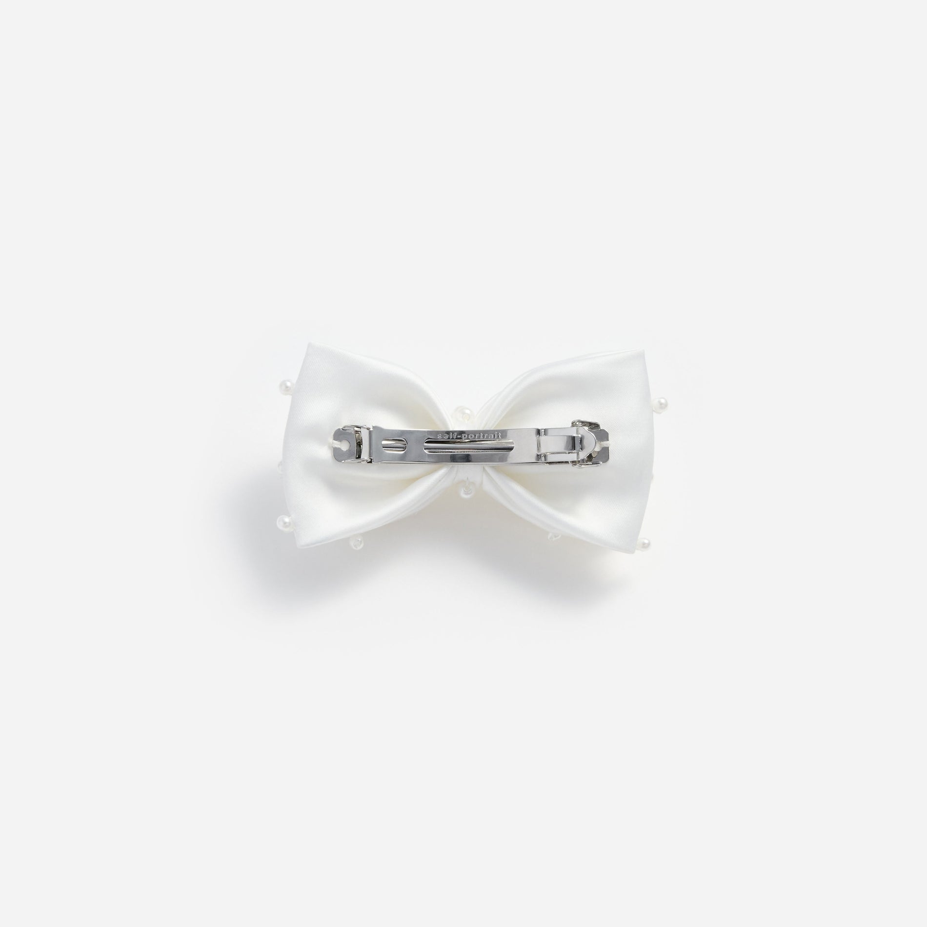 Cream Satin Pearl Bow Hair Clip