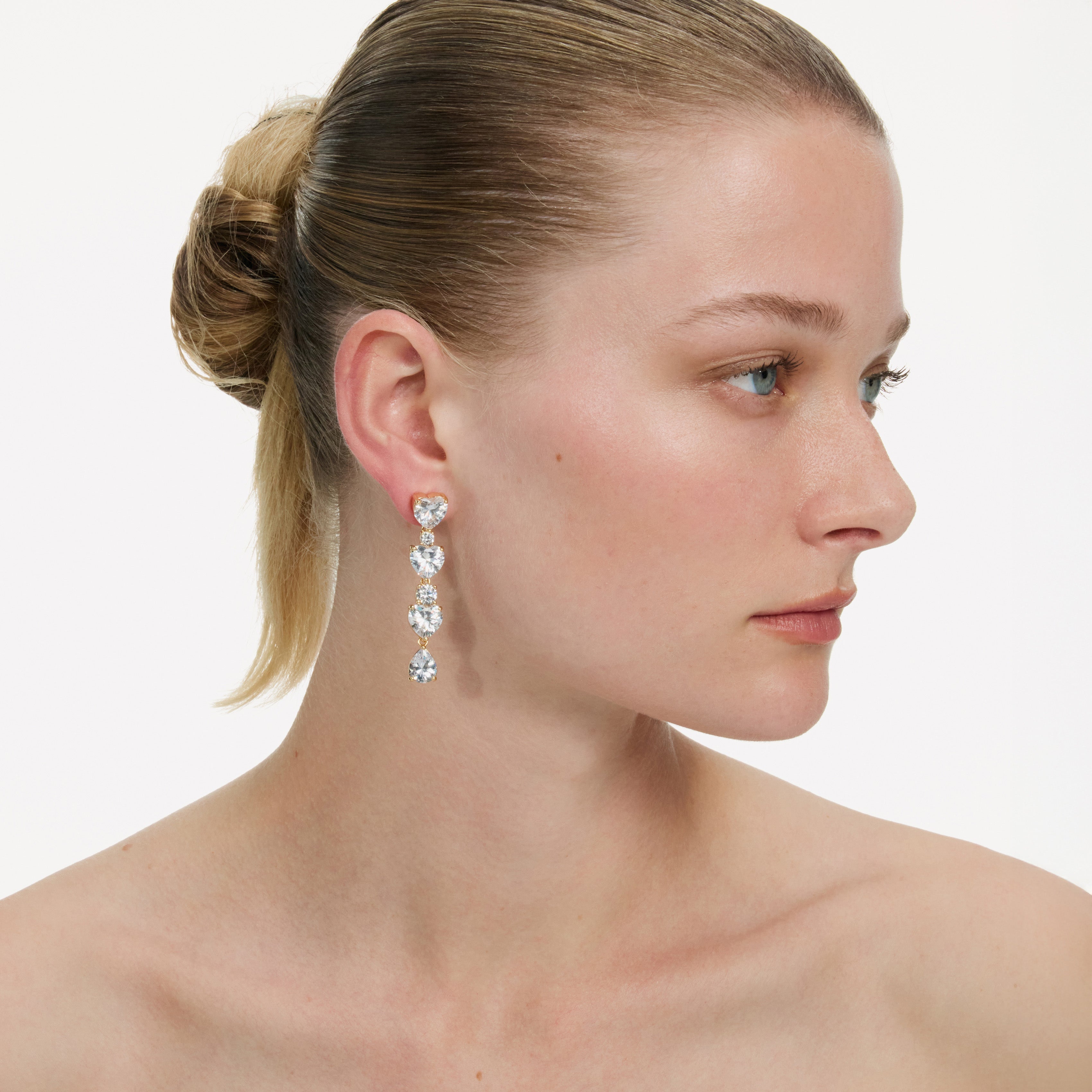 Gold Heart Crystal Tiered Earrings