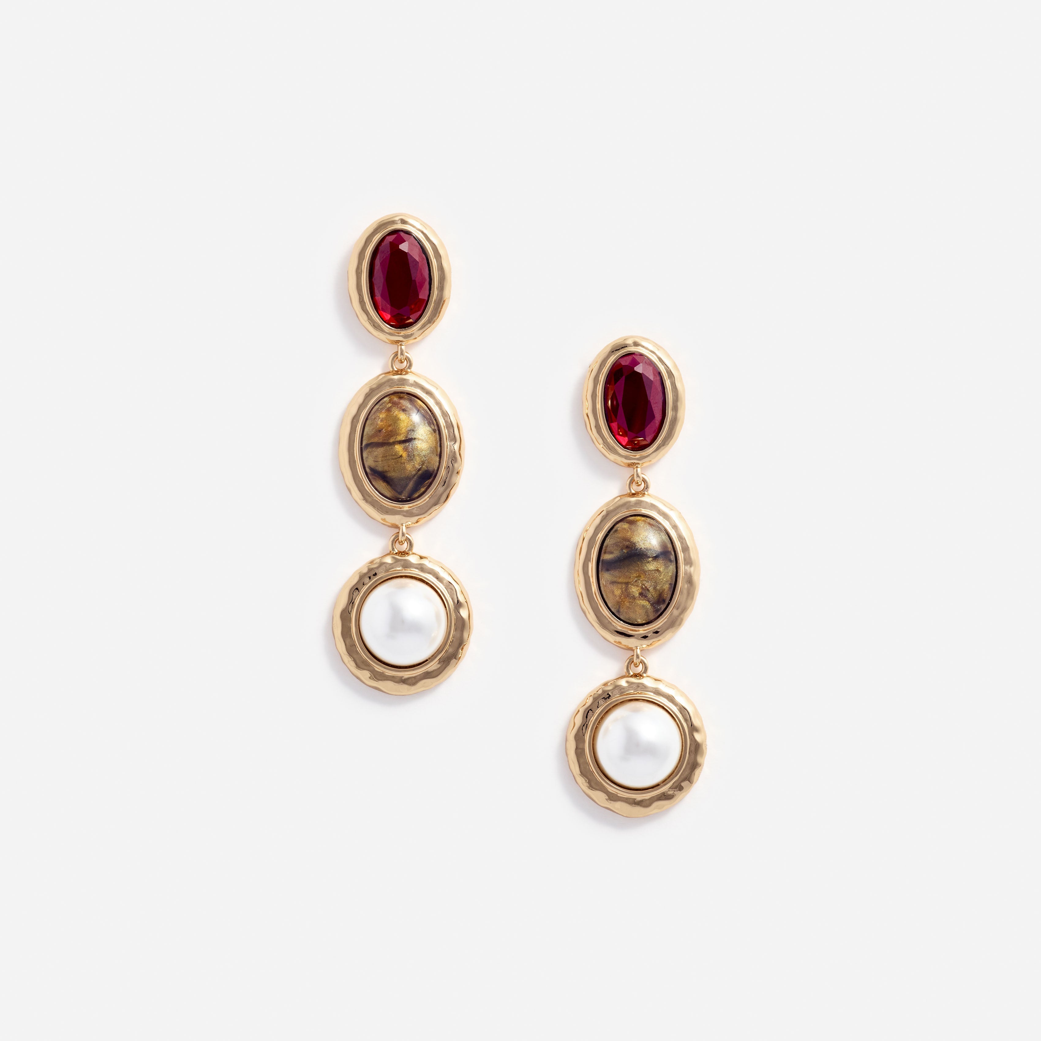 Gold Multi Three Tiered Earrings
