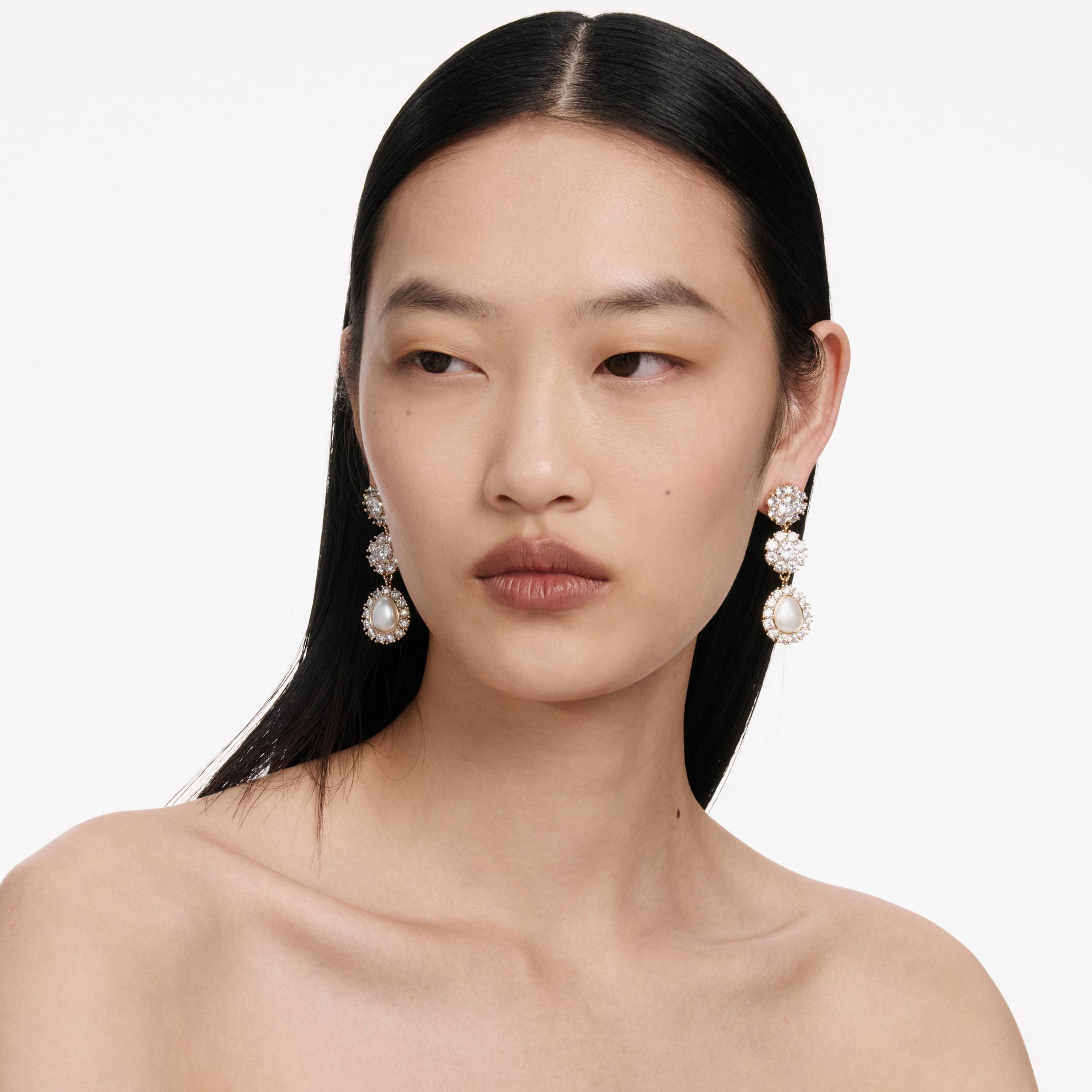 Gold Crystal Flower Tiered Earrings