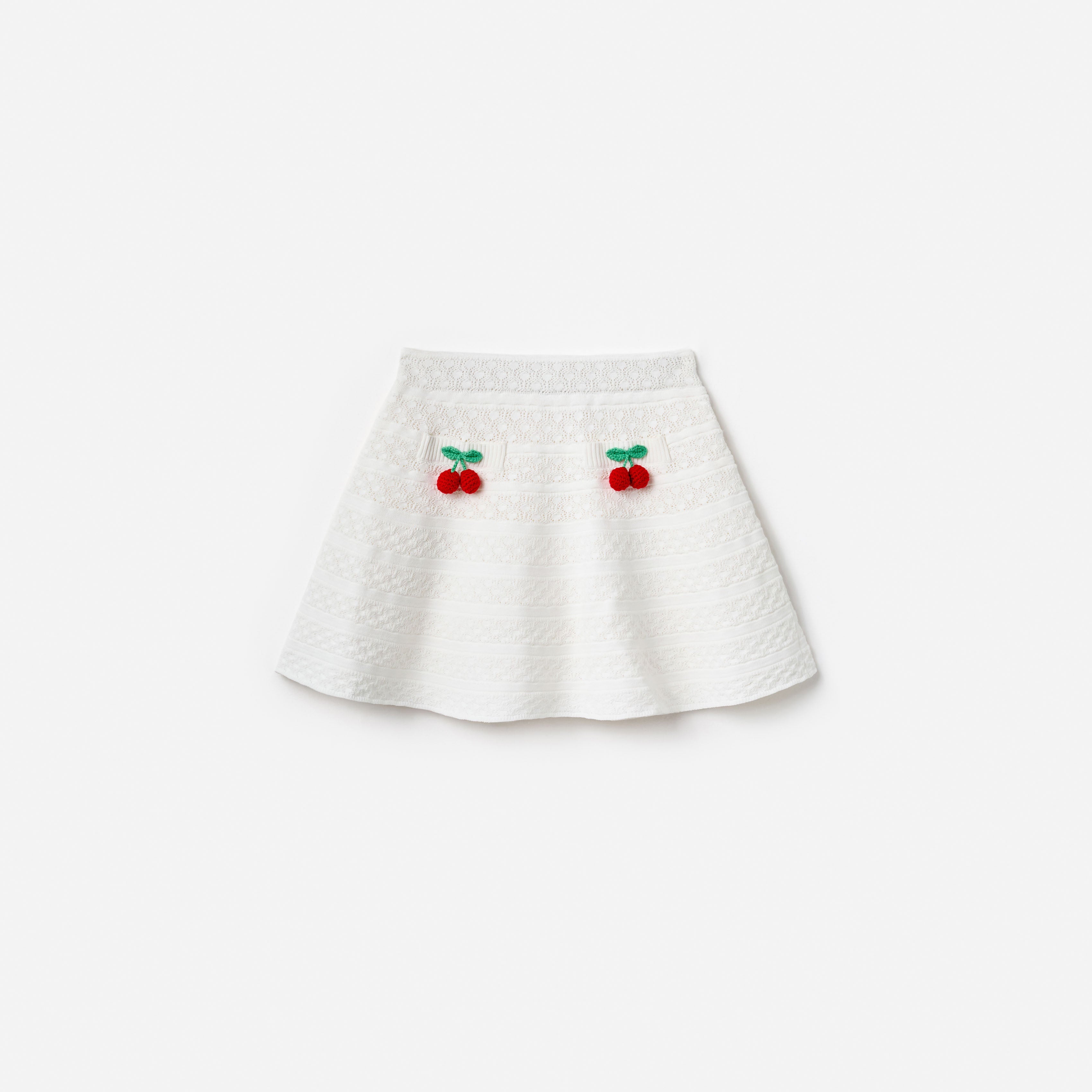 Cream Cherry Motif Knit Skirt