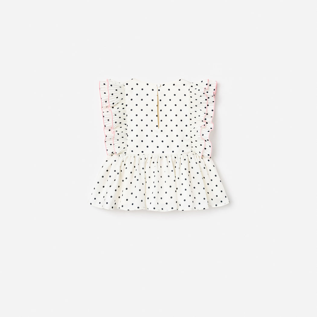 Cream Polka Dot Frill Top