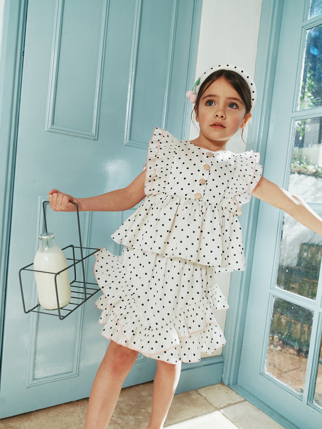 Cream Polka Dot Frill Skirt