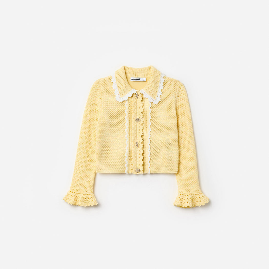 Yellow Pointelle  Frill Cardigan